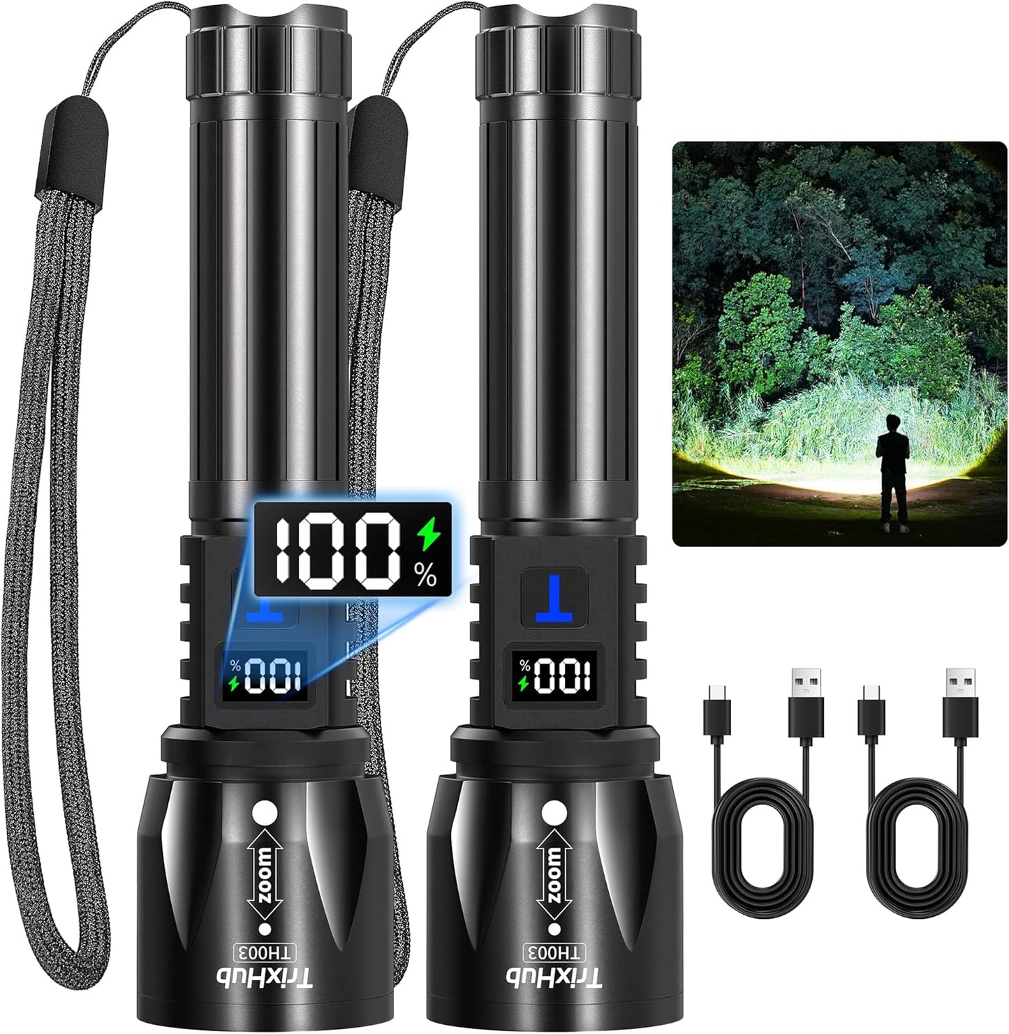 TrixHub Rechargeable Flashlights - 99,000 High Lumens | 5-Mode Tactical LED Flashlight Set