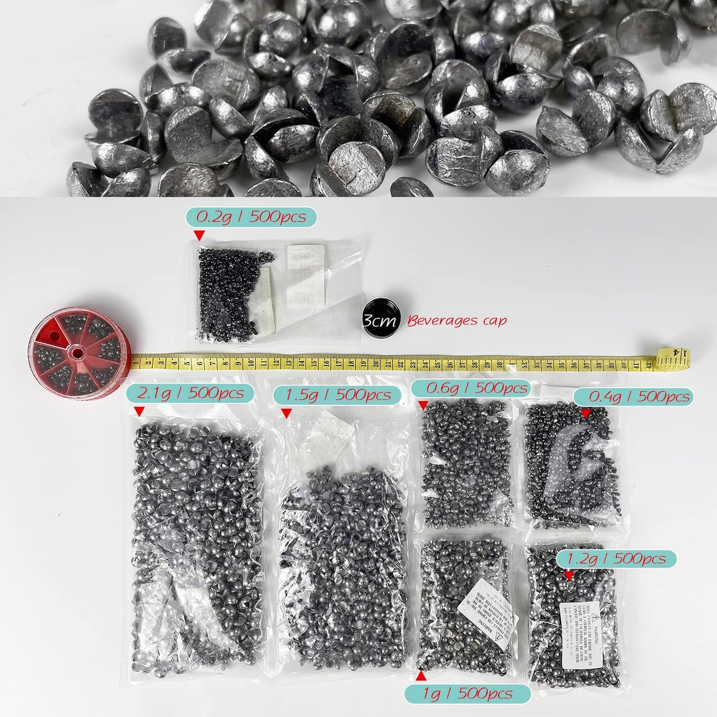 Skiennix Removable Split-Shot Fishing Sinkers - 500 Pcs Lead Weights for Enhanced Casting