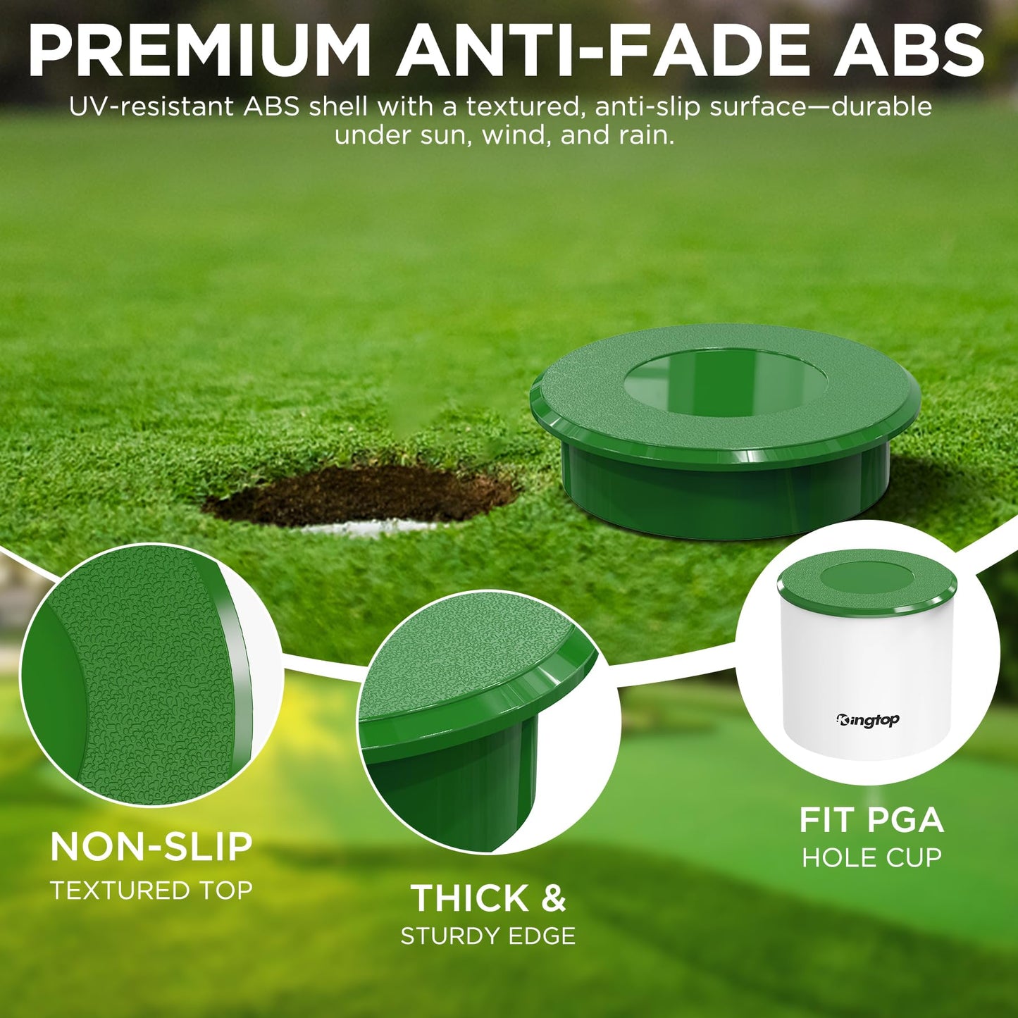 KINGTOP Golf Hole Cup Cover – Fits Standard 4.25" Aluminum & Plastic Golf Cups – Convert Backyard Practice Putting Green to Multi-Use Space, 4-Pack