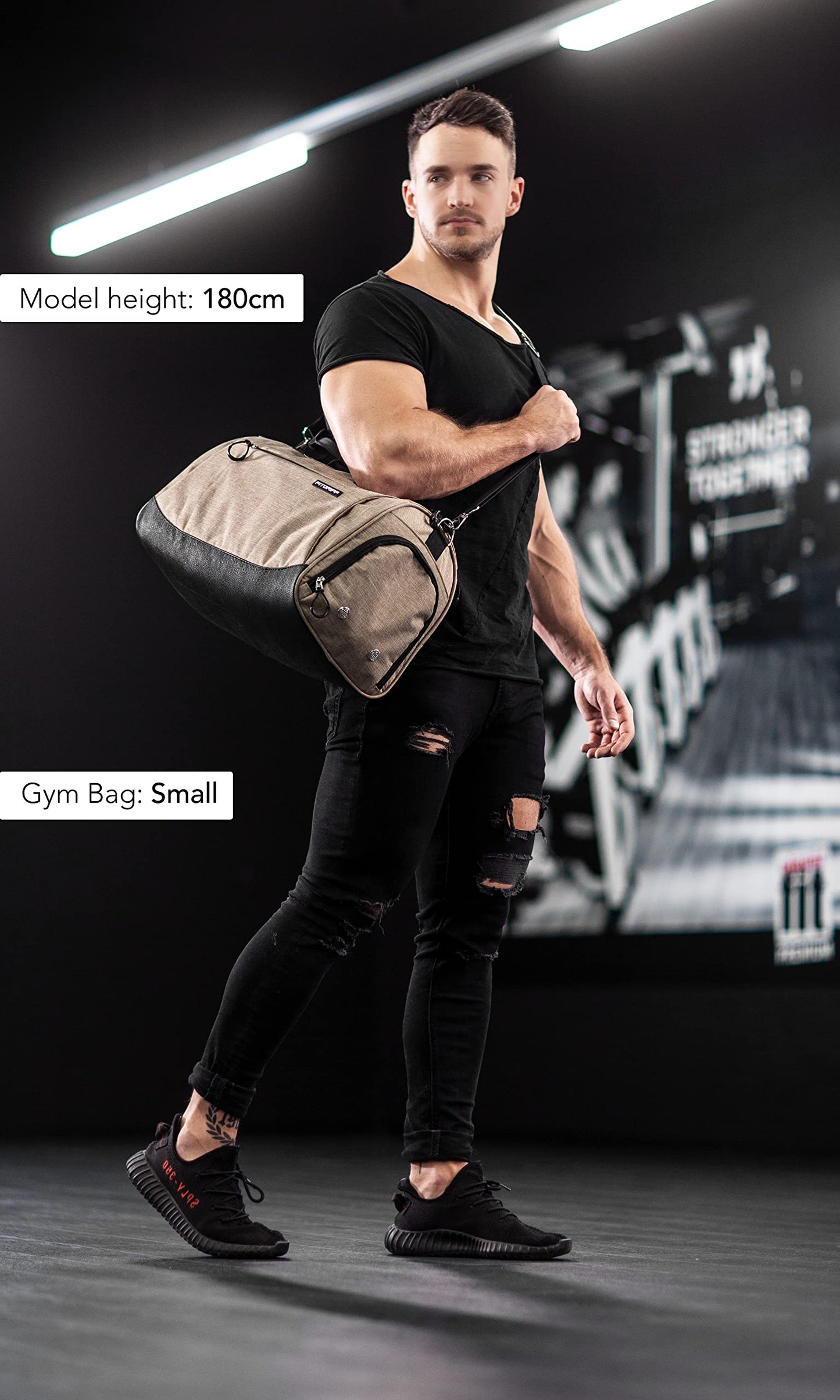 Fitgriff® Gym Bag for Men & Women with Shoe & Wet Compartment - Duffle Bag for Travel, Sports, Fitness & Workout (Sand, 23 x 12 x 12″ (Medium))