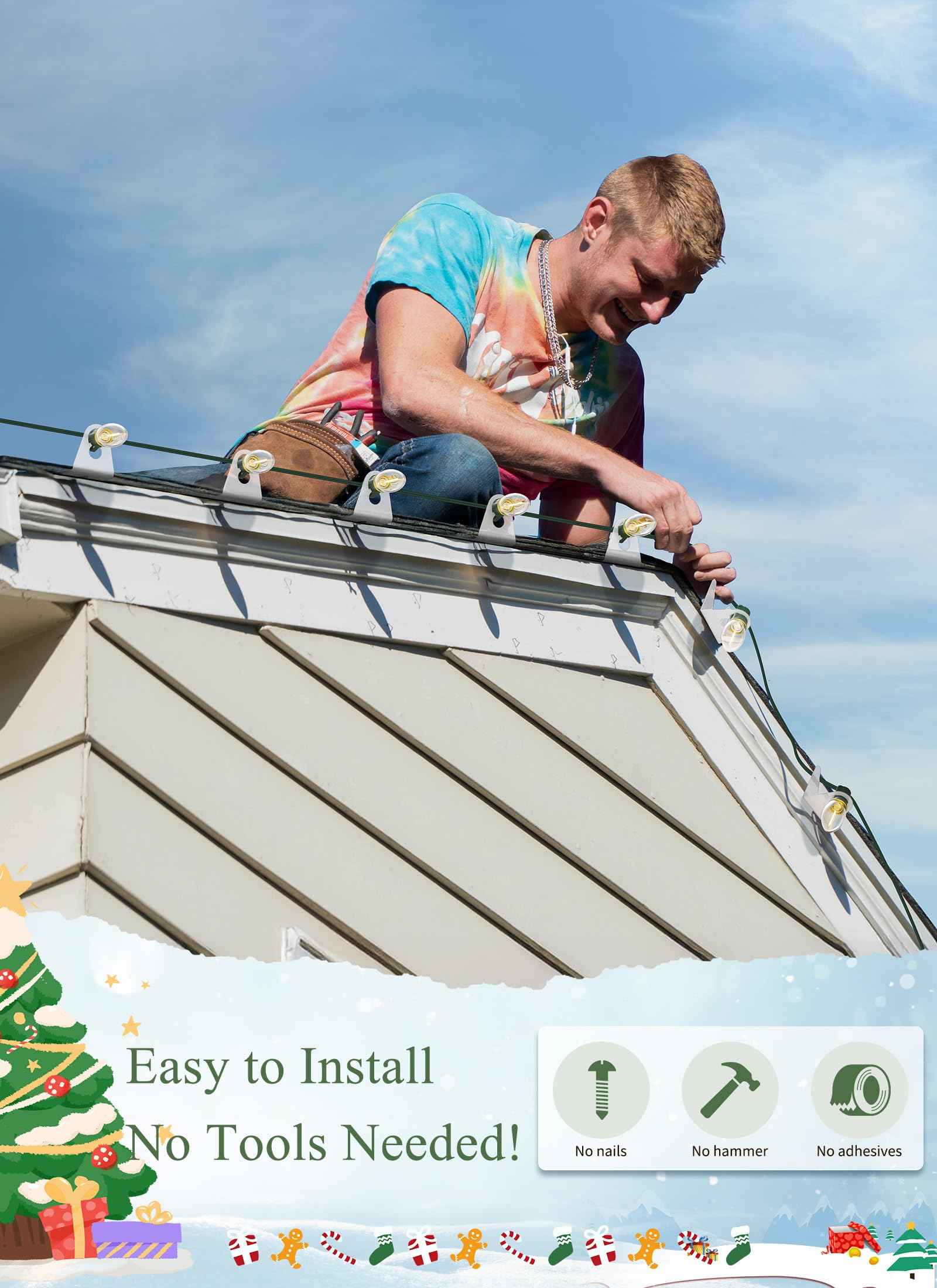 Brightown All in One Christmas Light Clips, Universal Gutter Hooks and Shingle Clip for C7, C9 and Mini Lights, 400 Pack