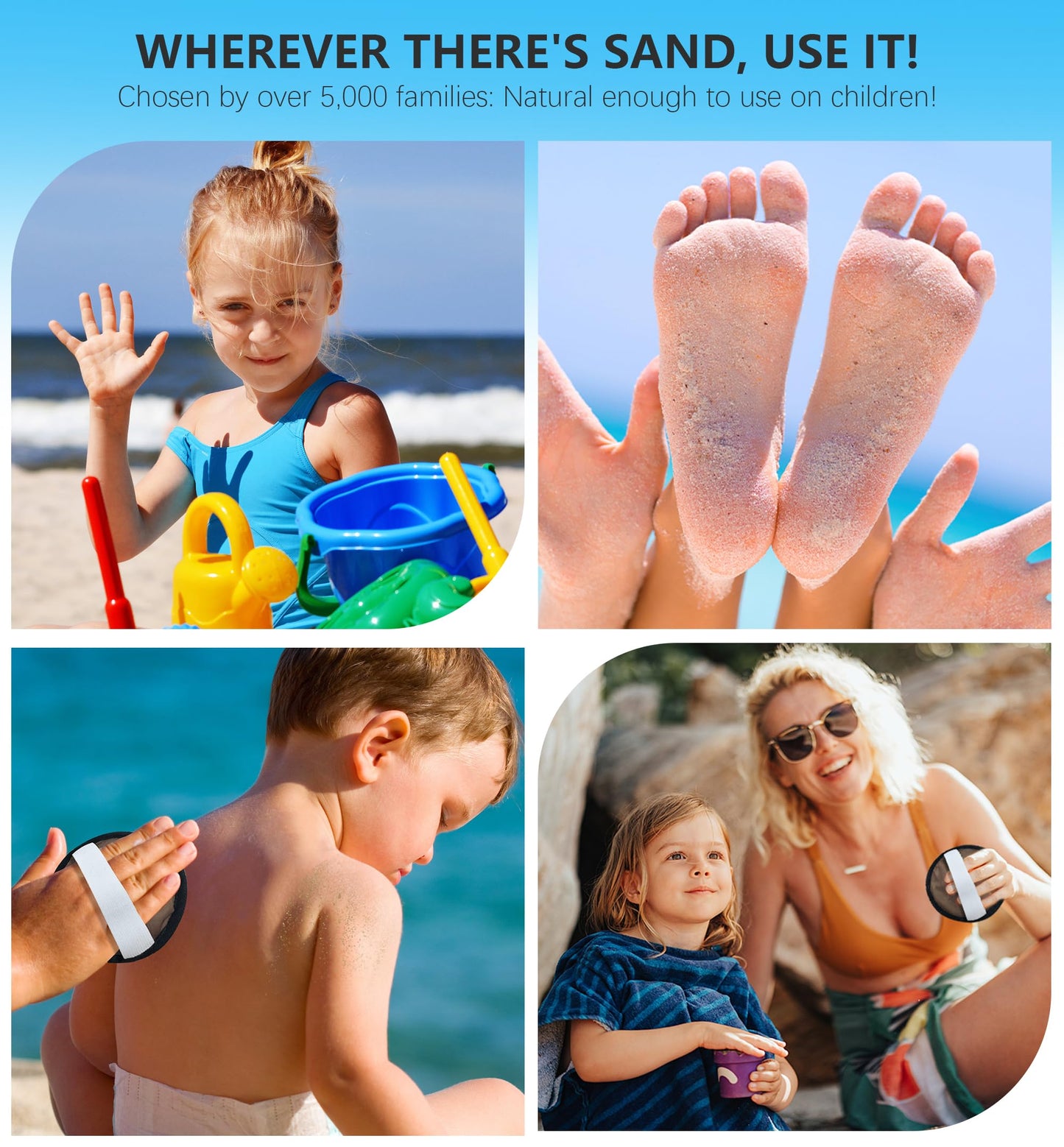 Antfuny Beach Sand Remover Sand Eraser Kids Adult Women Men 2026 Beach Vacation Essentials Sunscreen Chair Cover Towel Blanket Tote Bag Tent Umbrellas Shovel Toy Castle Building Cup Holder Clip Hat