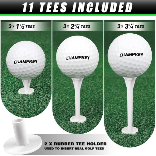 CHAMPKEY 17" x 24" High Performance Nylon Dual-Turf Golf Hitting Mat - Rubber Backing Golf Pracitce Mat - Come with 1 Rubber Tee Holder and 9 Plastic Golf Tees (17" x 24")