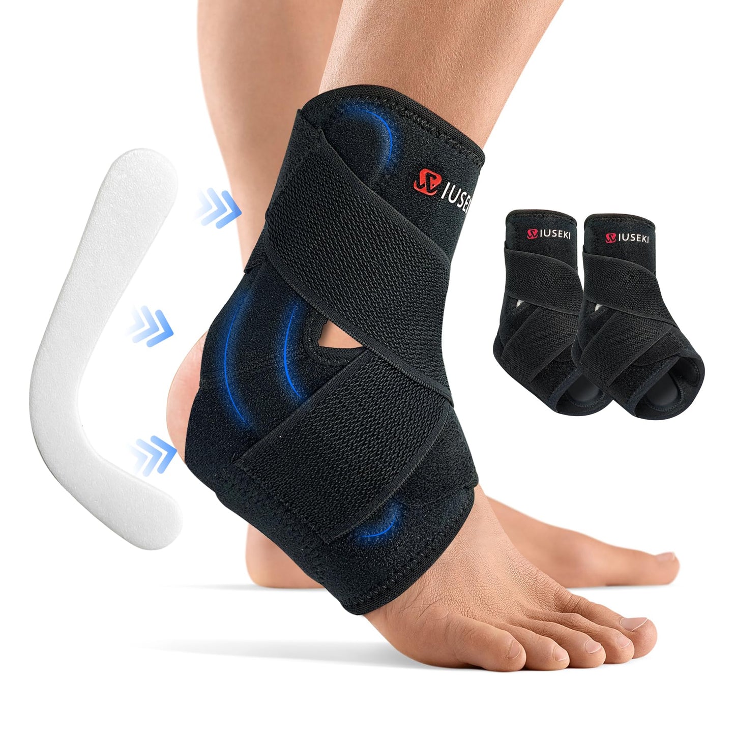 wiuseki 2 Pack Ankle Brace Stabilizers,Ankle Sprain Pain and Discomfort for Men & Women Injury Recovery Ankle Support,for Running Volleyball Basketball(Large)