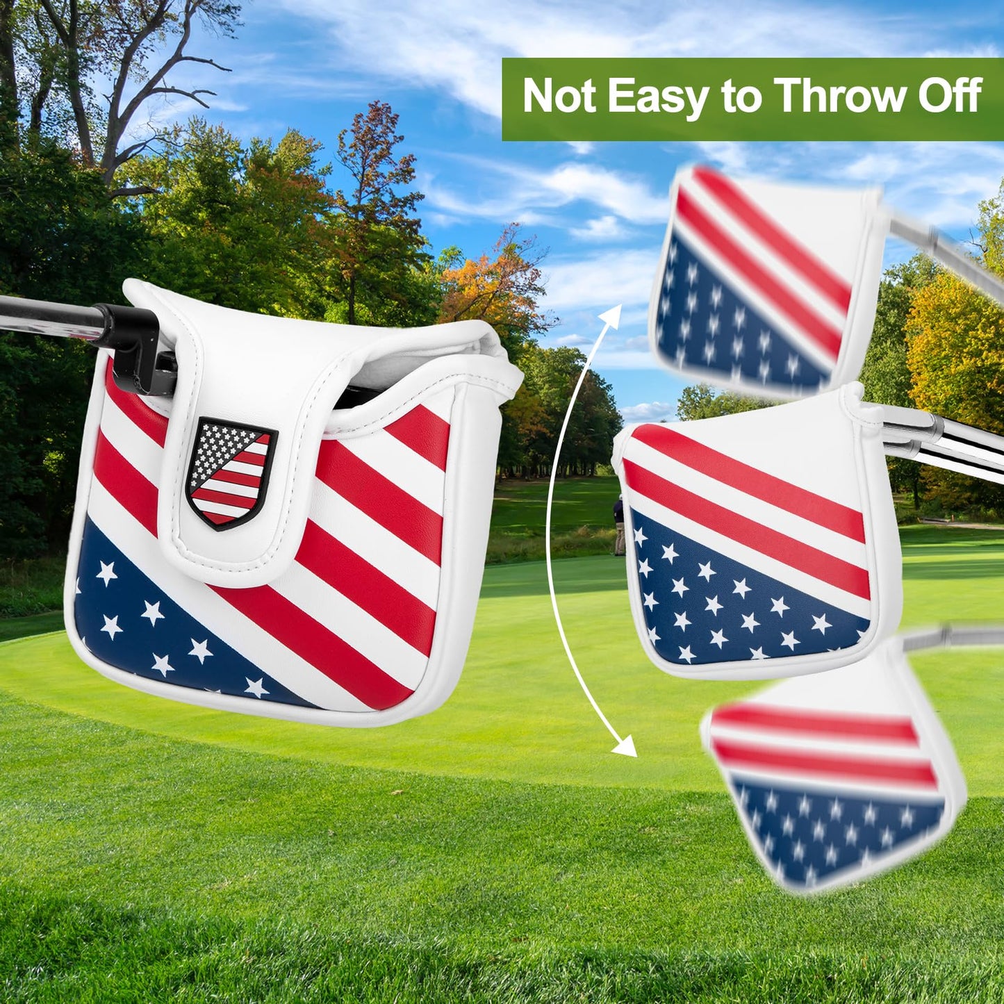brdejc Golf Putter Cover USA Mallet Putter Headcover with Magnetic Closure Leather Golf Club Covers for Most Brand (for Mallet/Style 4)