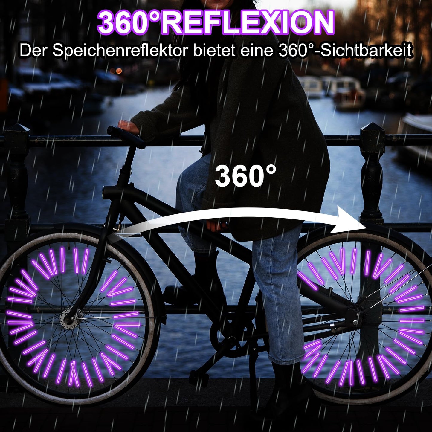 36Pcs Reflective Spoke Covers for Bicycle, 360° Visibility 2.9Inch Bike Spoke Reflectors for Night Riding, Bike Wheel Reflector Tube Reflective Spokes Skins Wheel Decoration Reflectors （Purple）
