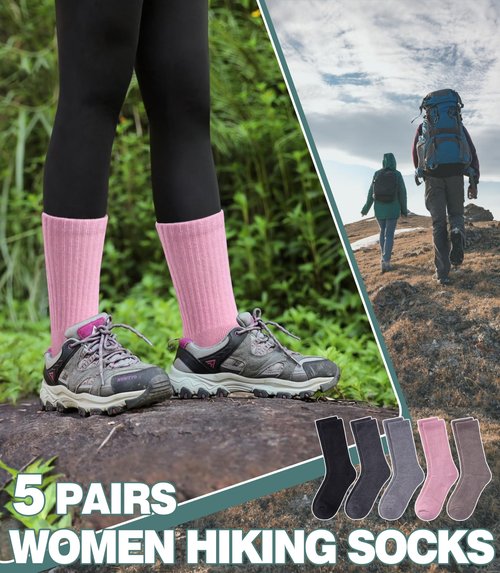 LANLEO Merino Wool Hiking Socks for Women Men Thermal Winter Warm Thick Cushion Moisture Wicking Crew Work Boot Socks 5 Pairs Solid Color C,Large