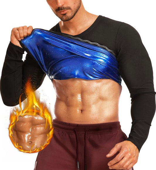 DYUAI Sauna Shirt for Men Sweat Sauna Suits T-shirt Heat Trapping Compression Vest Long Sleeve Body Shaper Workout(WBH6006-01-M)