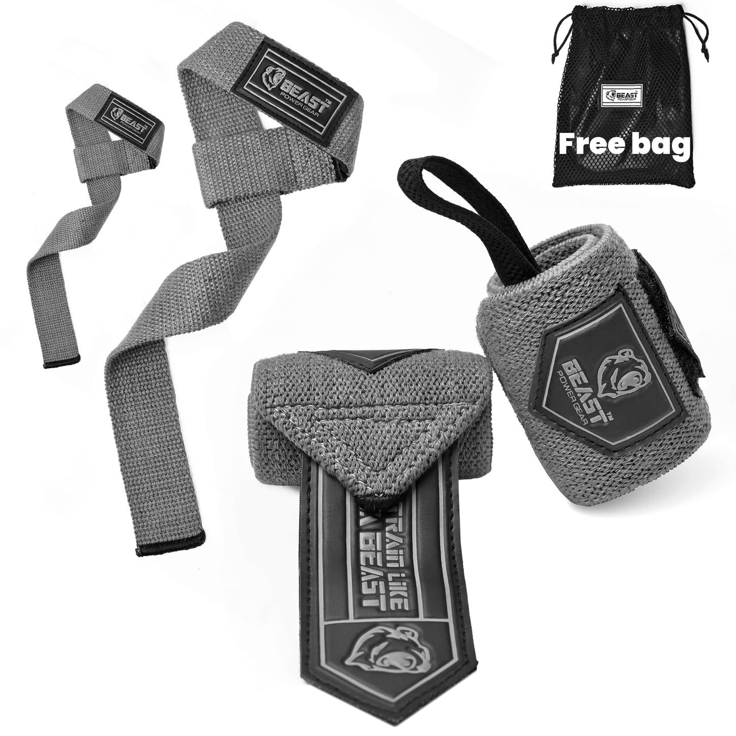 Beast Power Gear Wrist Wraps for Weightlifting 18” Premium Quality Wrist Support for Bodybuilding Heavy Duty Thumb Loop Powerlifting, Strength Training for Men and Women (Solid Gray, Bundle)