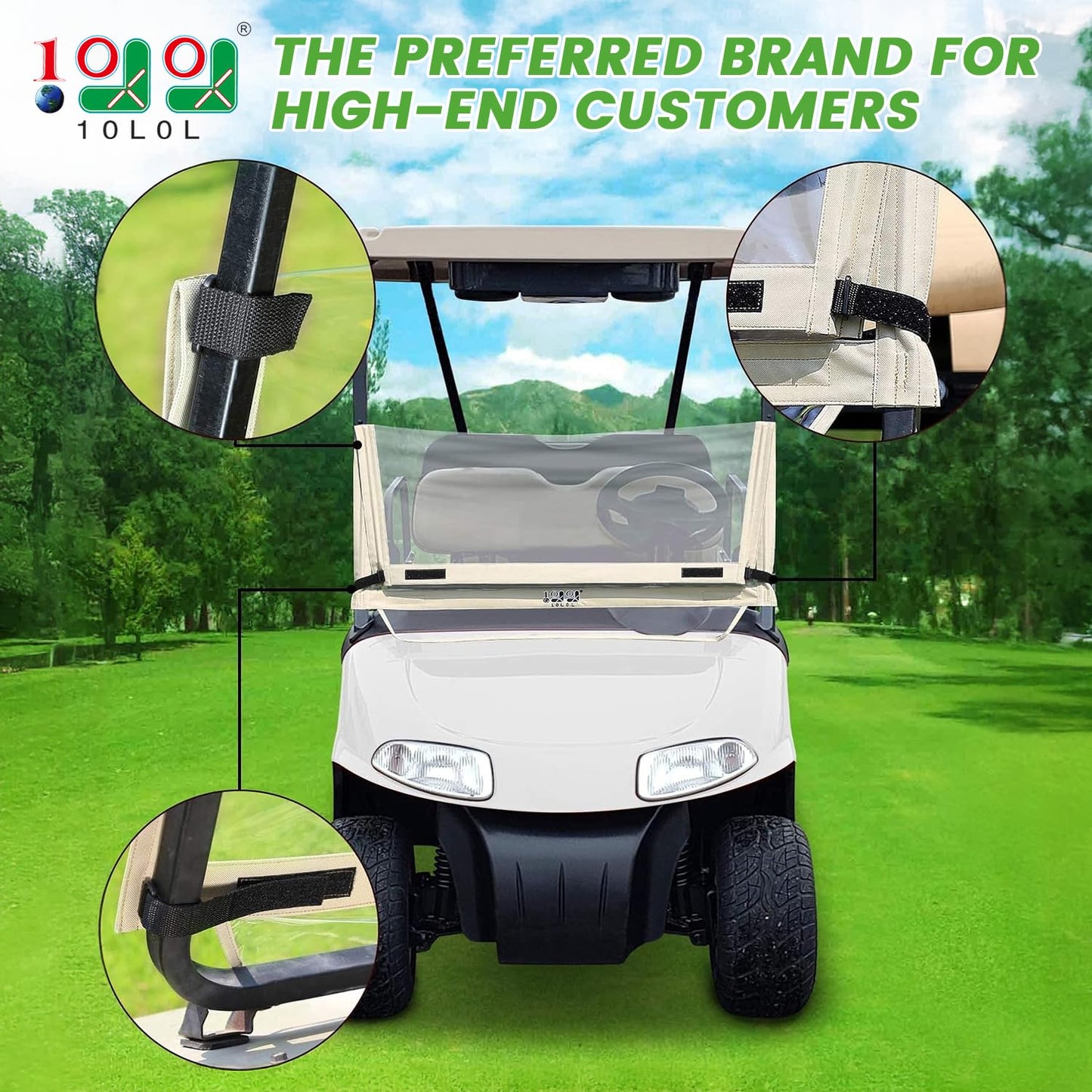 10L0L Foldable Golf Cart Windshield Film for EZGO RXV, Clear Portable Removable Plastic Windshield (Beige)
