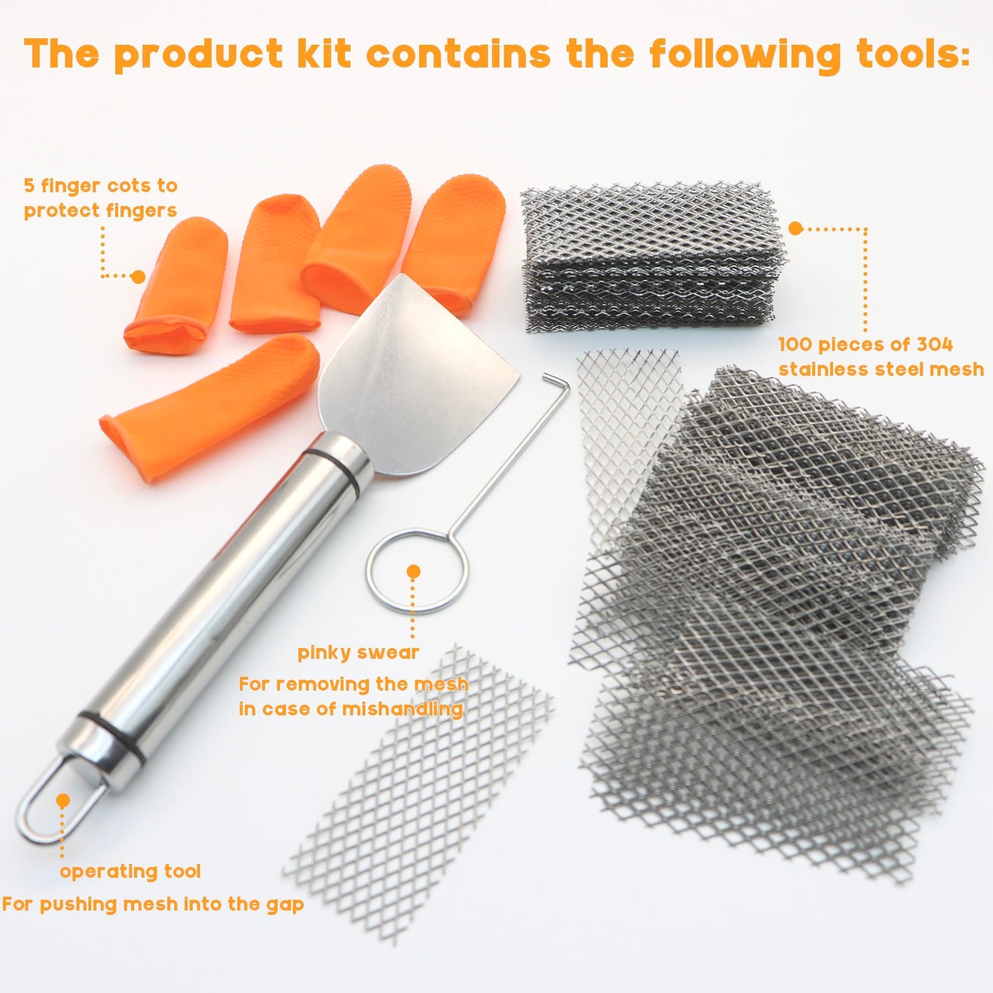 LUTQ Stainless Steel Brick Weep Hole Covers for Brick Walls - 100 Pack Diamond Hole Brick Weep Hole Inserts (0.1in x 0.2in Aperture) with Hook and Spatula for Easy Installation and Replacement