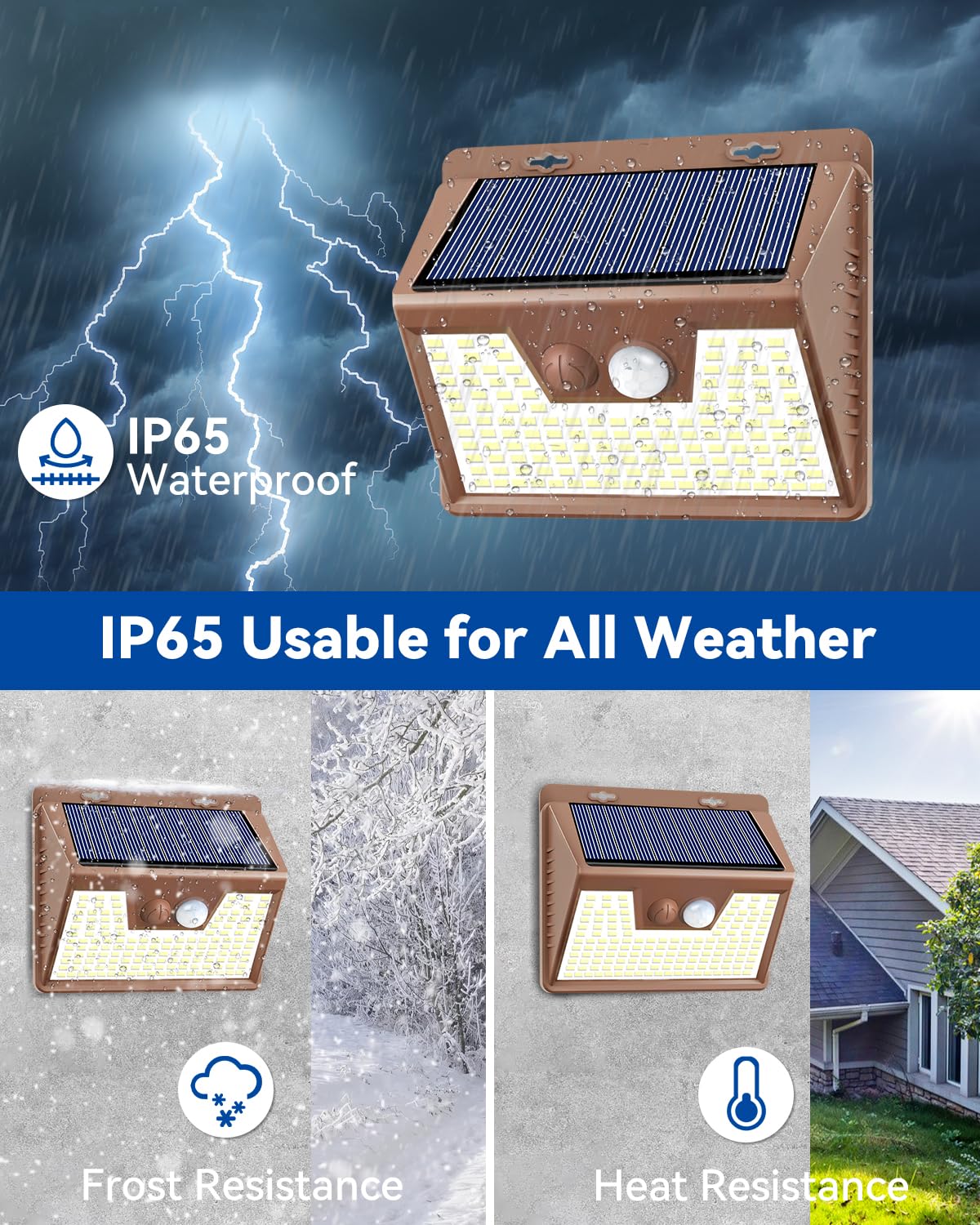 Peasur 2 Pack Solar Lights for Outside, Motion Sensor Outdoor Lights, 140LED Solar Security Lights 3 Working Modes, Solar Lights Outdoor Waterproof for Outside Garden Yard Fence (Brown Frame)