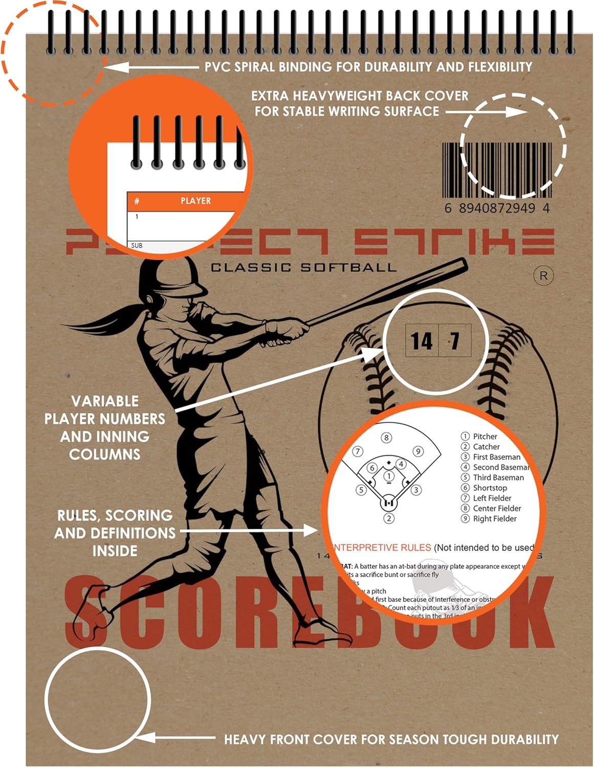 Perfect Strike Softball Scorebook - Heavy Duty Design with Rules & Scoring Instructions | Youth & Adult Use