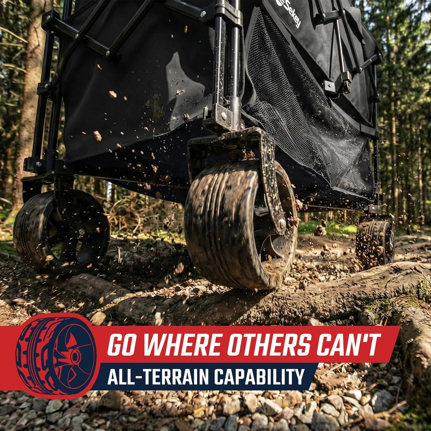 Sekey Heavy Duty Double Decker Wagon - 500Lbs Capacity, All-Terrain Big Wheels, Foldable Design for Camping & Sports