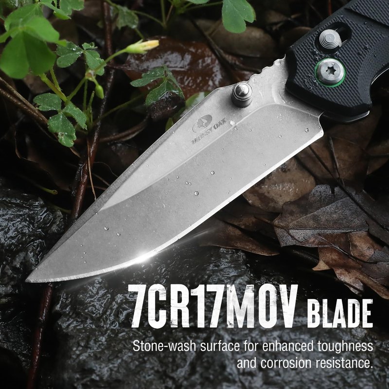 Mossy Oak Folding Pocket Knife, 4" Stonewash Stainless Steel Blade EDC Knife, G10 Handle with Axis Lock & Pocket Clip, Small Tactical Survival Knife for Hiking, Hunting, Outdoor Gifts for Men & Women