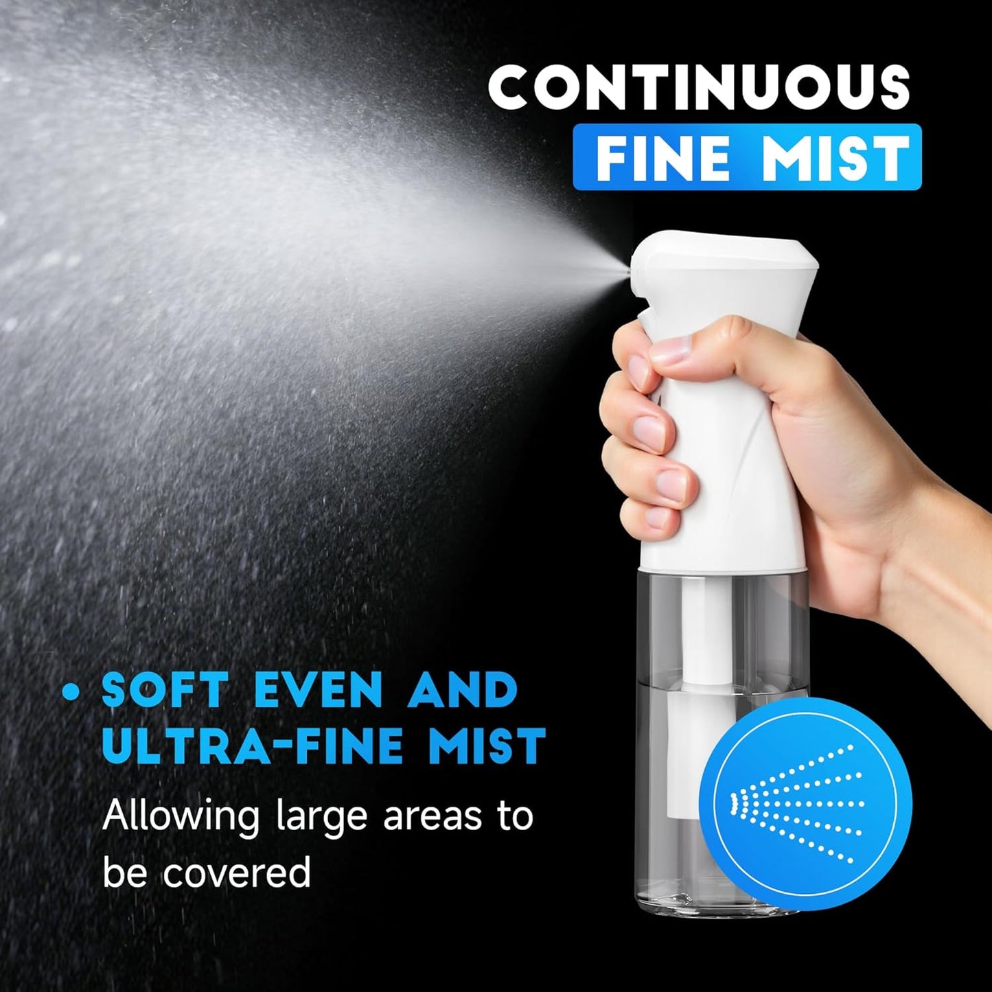 Skiennix Continuous Spray Bottles - Ultra Fine Mist Refillable Sprayer for Hair, Plants, Pets | 6.8 OZ/200ML, White