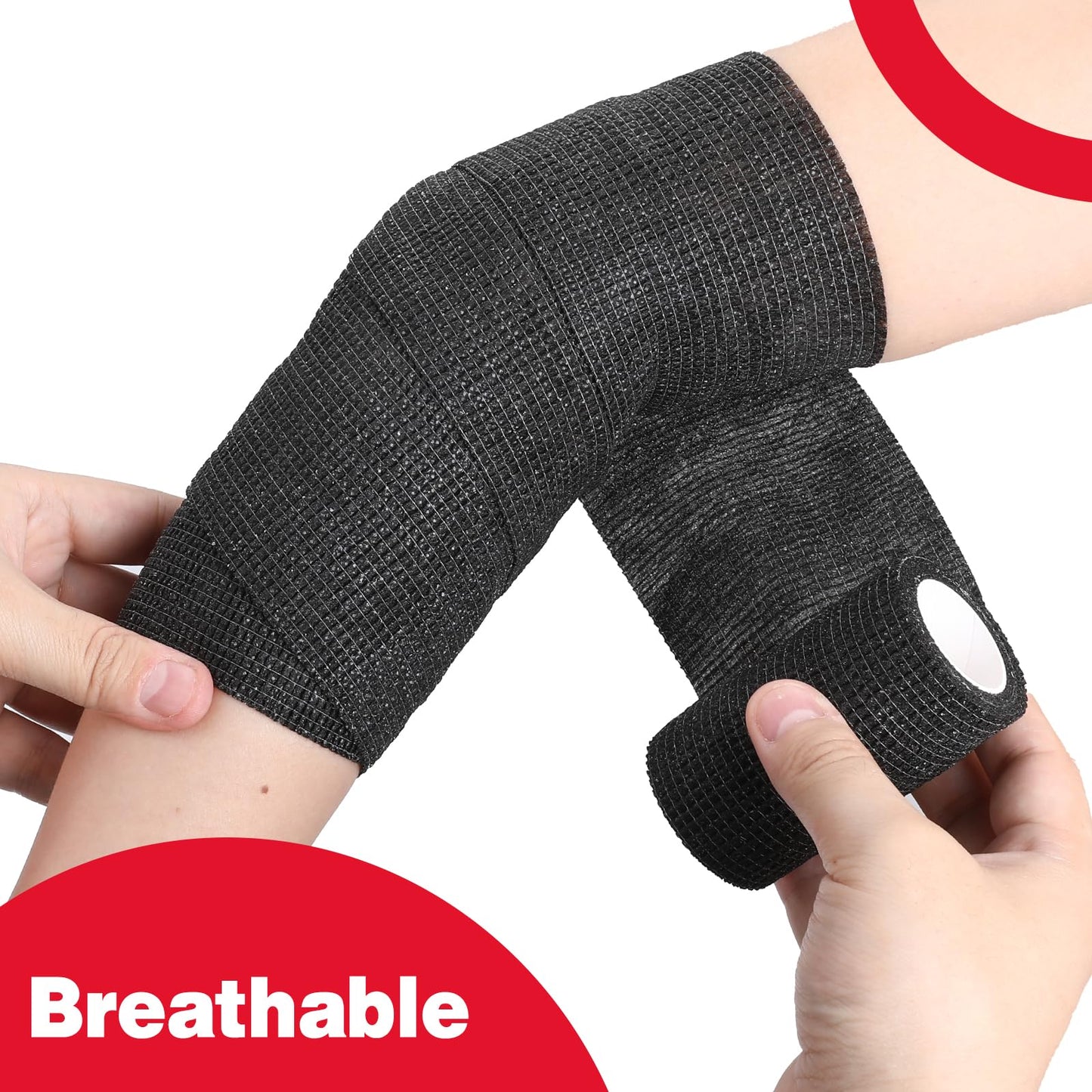 AZEN 12 Pack Black Self Adhesive Bandage Wrap, 3" X 5 Yards Elastic Cohesive Bandage Wrap, Vet Wrap, Ankle Tape, Tattoo Grip Tape Wrap