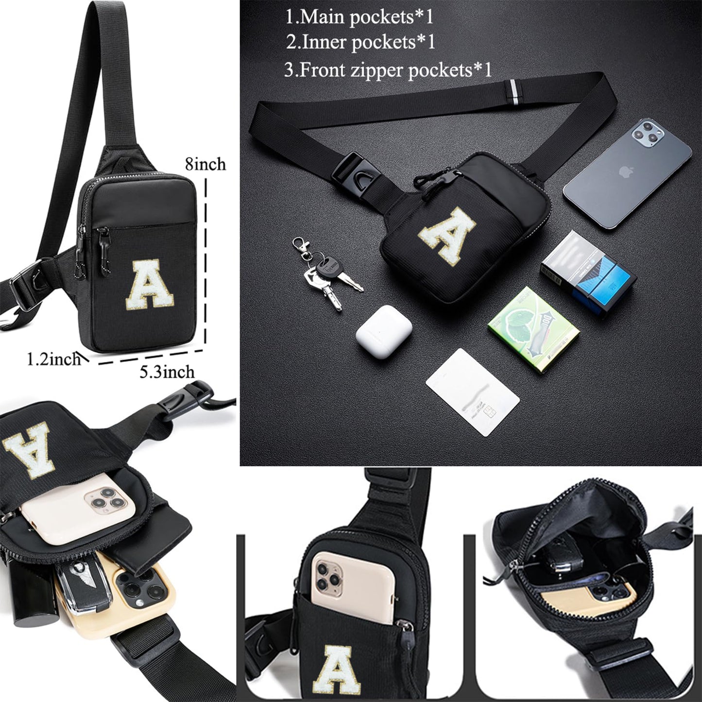 Vpoofree Mini Sling Bag for Men Crossbody,Small Chest Bag Casual Trendy Waterproof Lightweight Phone Crossover Daypack (Small sling bag-R)