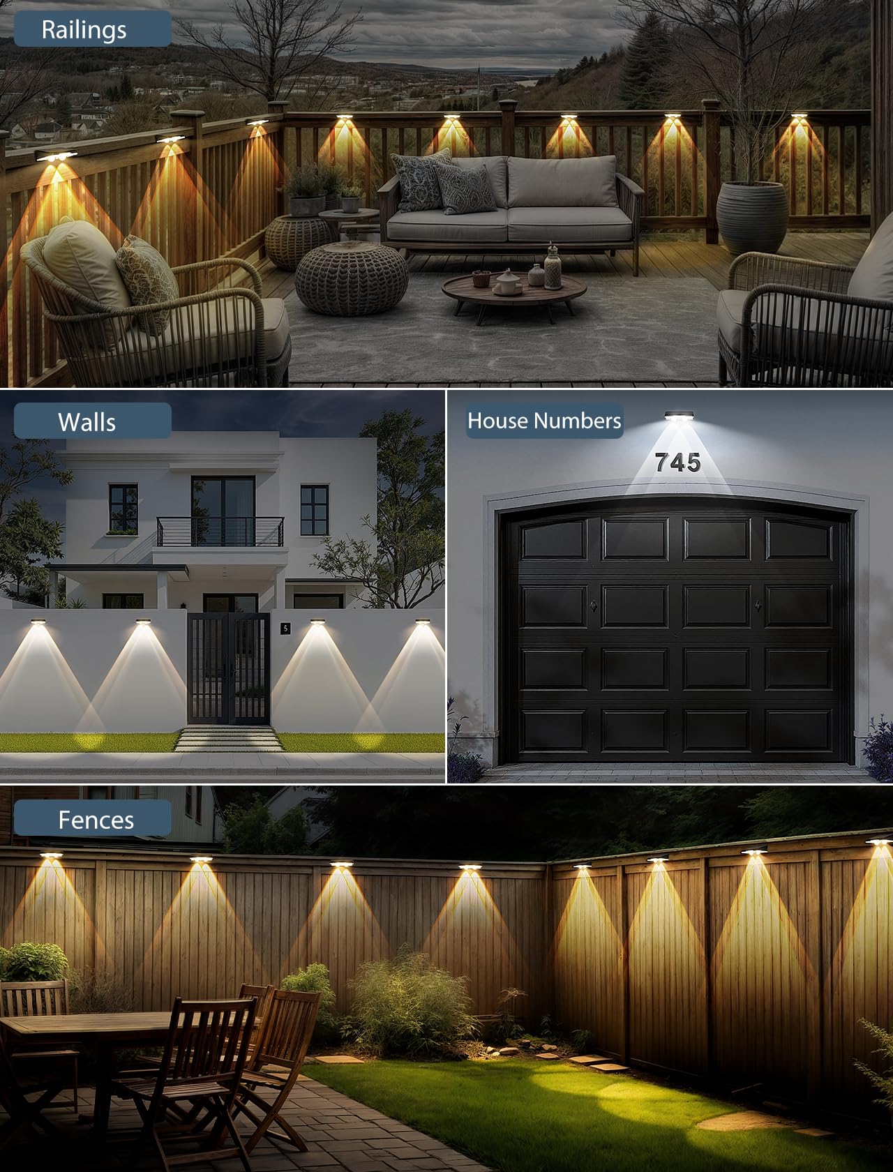 UGDLUCK Solar Fence Lights Outdoor-3000/4000/6000K 3 Mode,IP65 Waterproof Solar Powered Lights Outdoor for Backyard/Patio/Fence/Wall/Deck/Step/Porch/Railings/Pool (20pack)