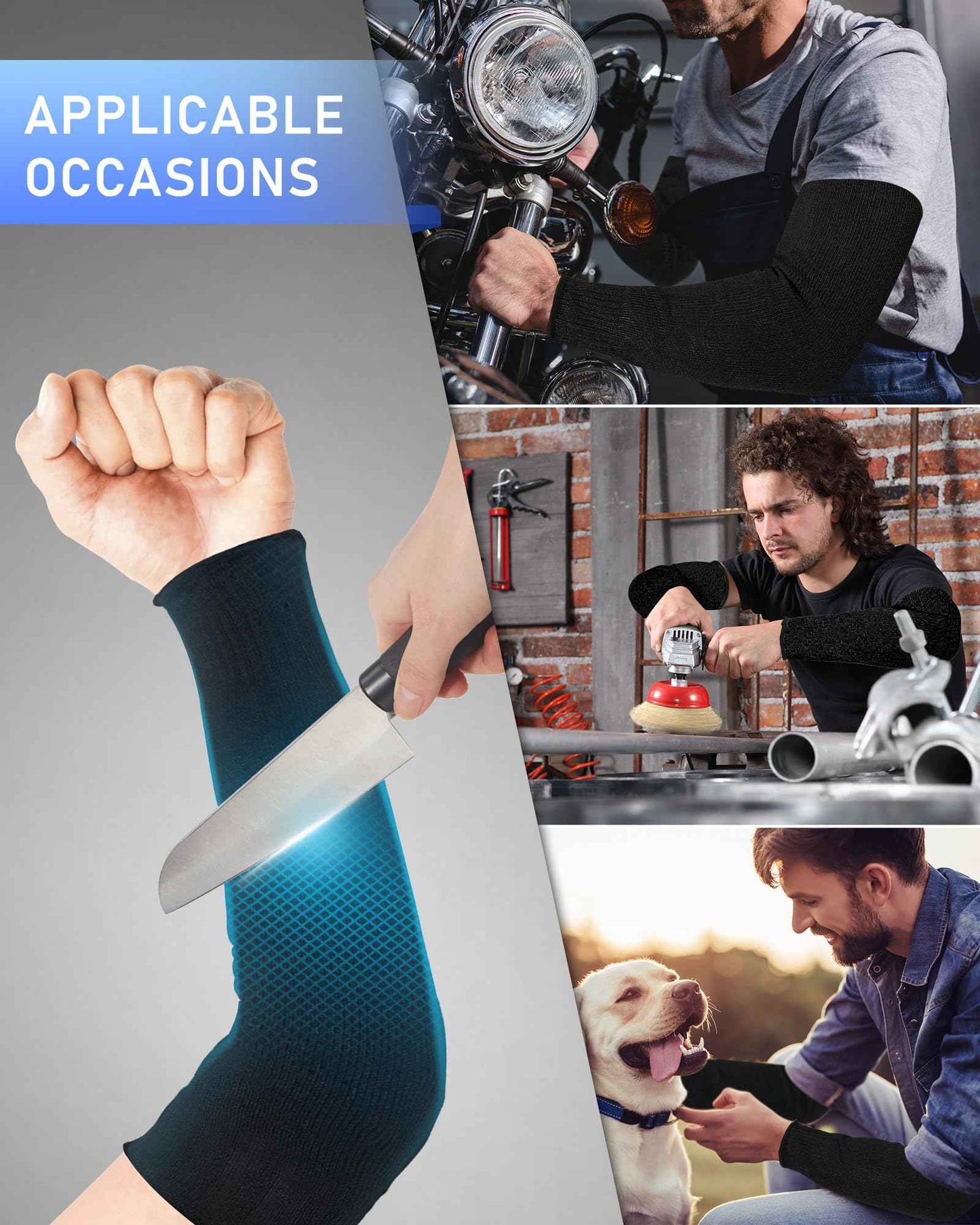 Neer 3 Pairs Cut Resistant Arm Sleeves Level 5 Arm Guard Protectors for Welding Gardening Kitchen Thin Skin Bruising Forearm(M,Black Blue Gray)