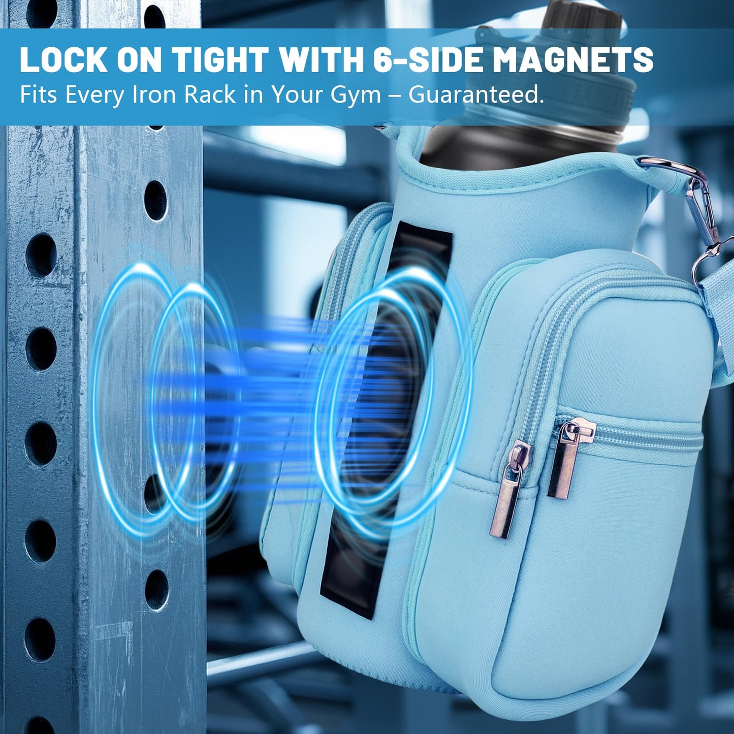 Magnetic Gym Bags for Men & Women with Adjustable Strap, Small Magnet Bag Company Water Bottle Holder with Phone Pocket for Travel, Work, Sports, Blue