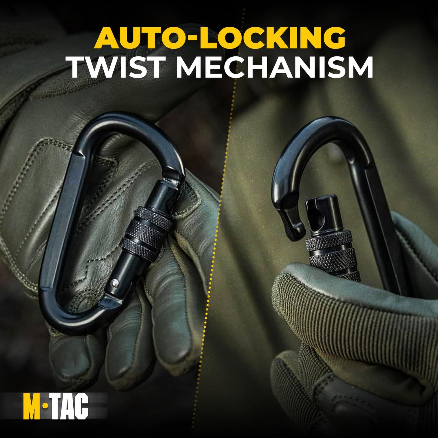 M-Tac 4" Heavy Duty Carabiner 27 kN (6070 lbs) - Twist Lock - Auto Locking Steel Carabiner Clip (Pack of 2)