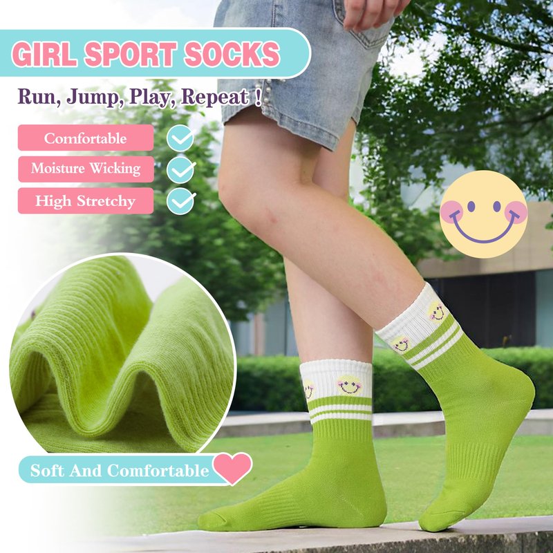 Sandsuced Kids Girls Socks Athletic Sport Basketball Youth Cotton Crew Soft Fun Gift Outdoor Socks 6 Pairs Stocking Stuffers(Assorted,5-8 Years)