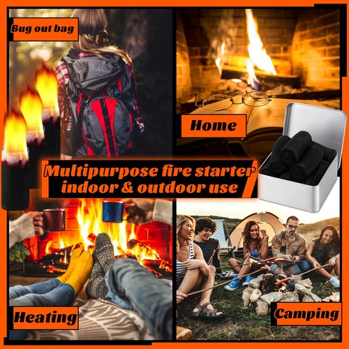 FuWeave 8 Rolls Camping Fire Starter Char Cloth Hand Made Emergency Fire Starter Refills for Bushcraft Hunting Outdoors Camping Survival