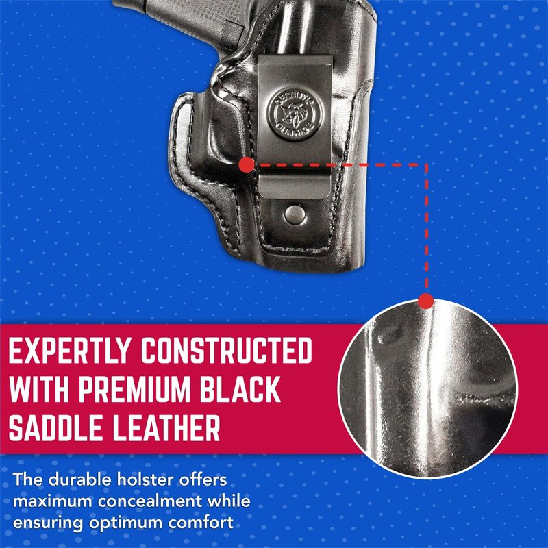 DeSantis Inside Heat IWB Holster - Concealed Carry Gun Holster, Leather Holster IWB for Pistols, Compatible with the GLOCK 43, 43X - Right Hand Draw, Black