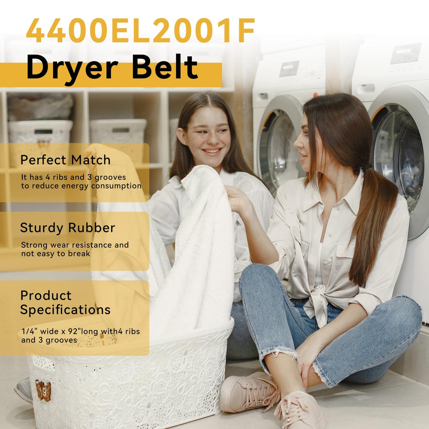 4400EL2001F Dryer Drum Belt Replacement for LG GE Kenmore Dryer Compatible with 4400EL2001A, OEM17745418, AP4436354, 1266808, 4400EL2001C, 4400EL2001E, AH3522928, EA3522928, PS3522928