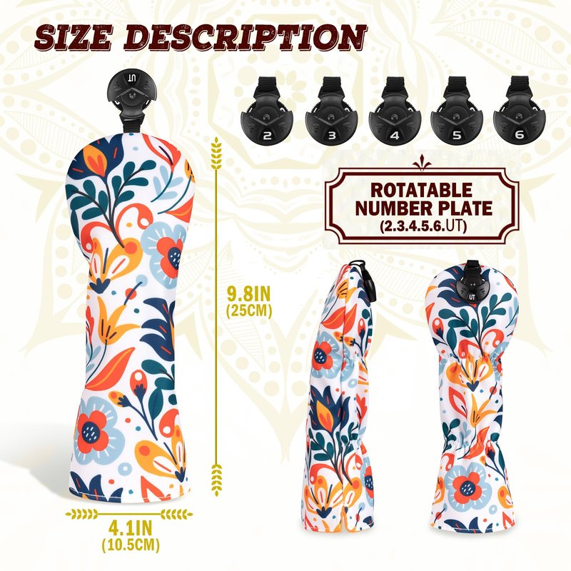 Craftsman Golf Club Headcovers 3 Pack Floral Golf Club Head Covers for Driver Fairway Woods and Hybrids