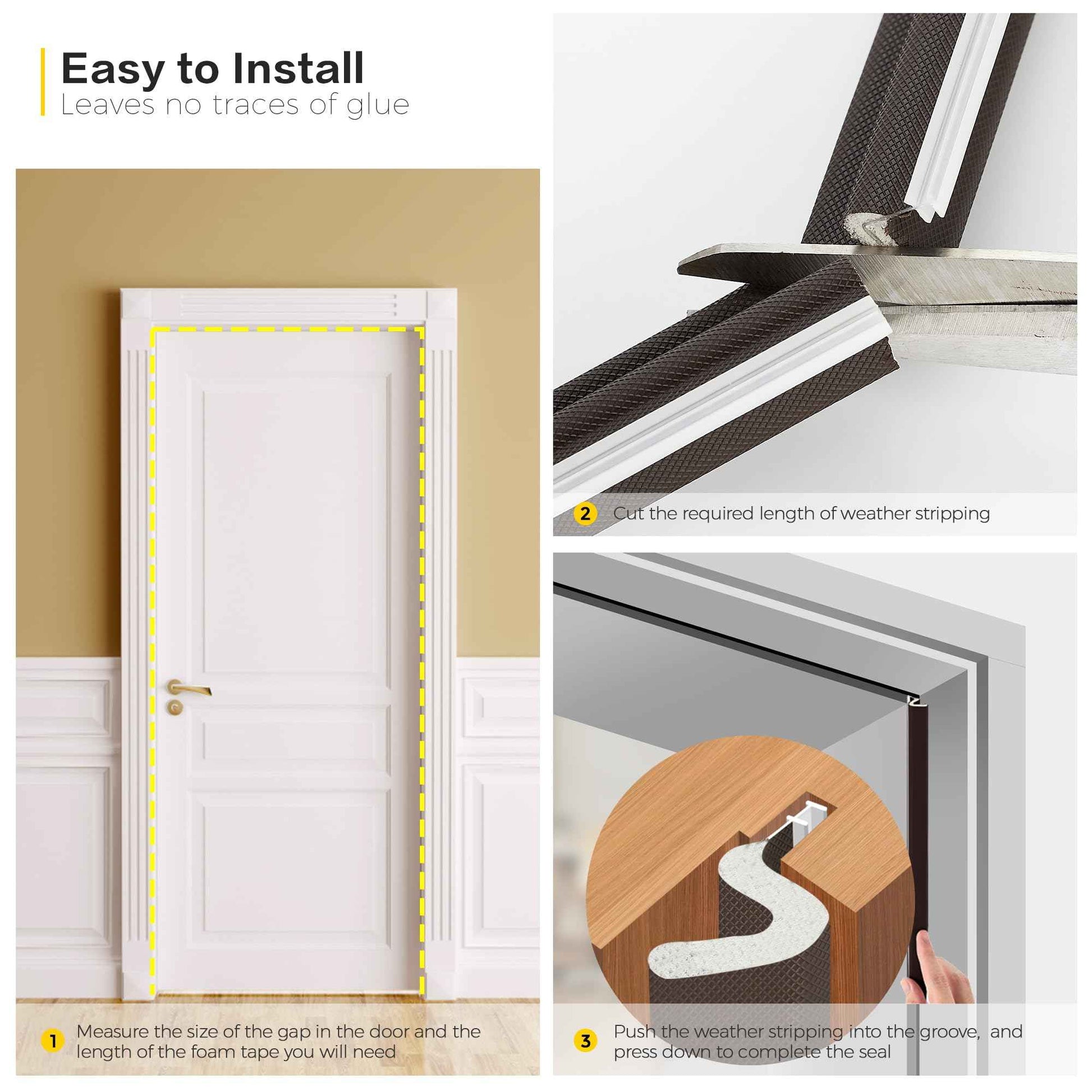 Weather Stripping Door Seal Strip Soundproof Q Foam Weather Stripping for Door Frame, Exterior Door Weather Stripping for Large Gap, Easy to Install（Brown, 21FT