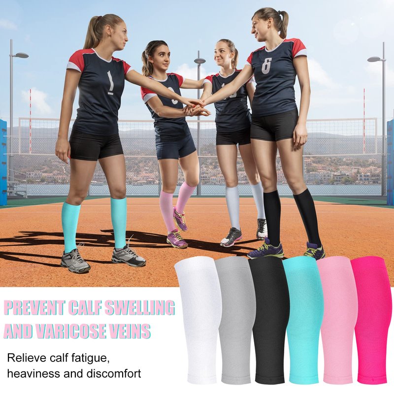 Sosation 6 Pairs Calf Compression Sleeve Women Footless Compression Stockings Elastic Leg Sleeve for Running Nurse Pregnant (Small)