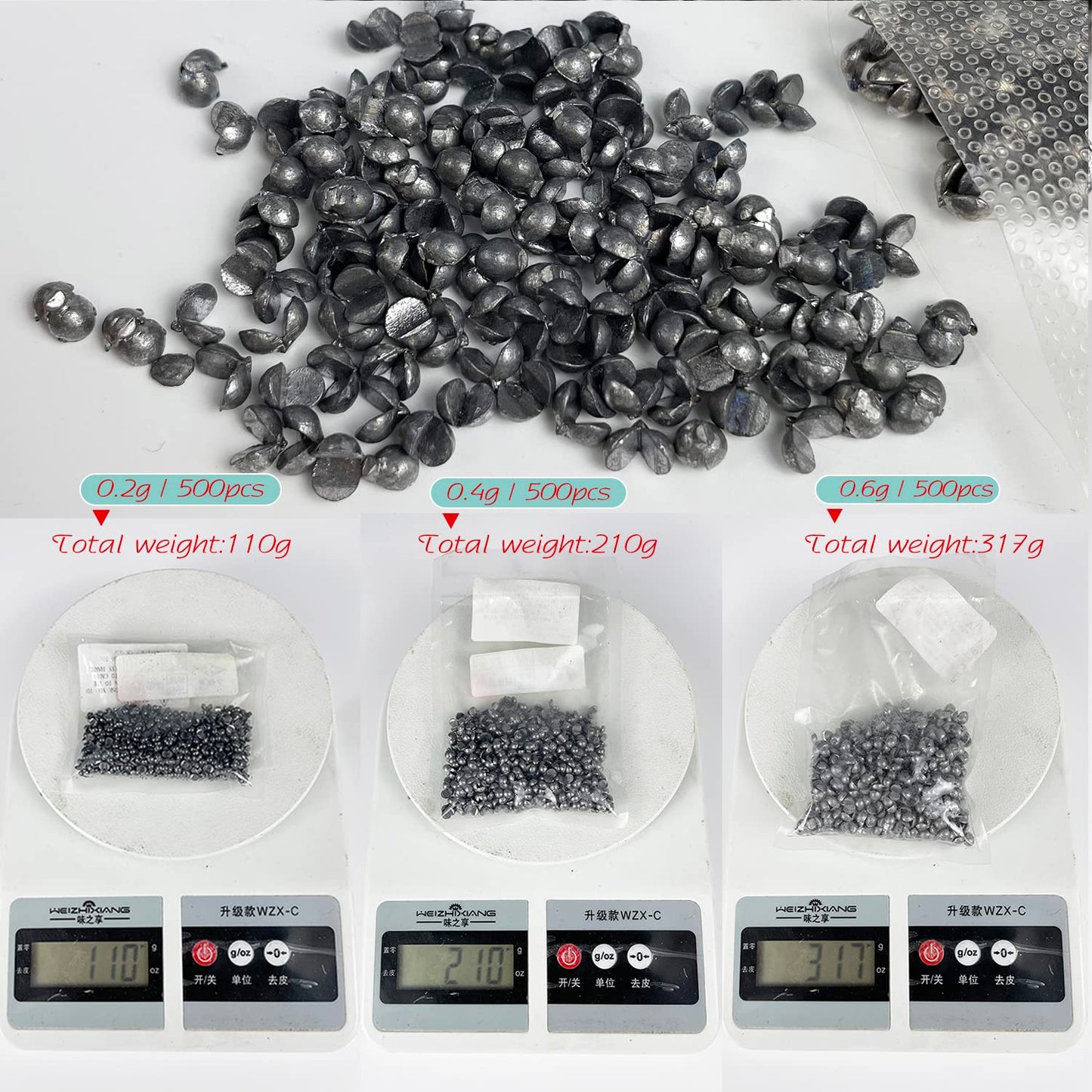 FREE FISHER Round Removable Fishing Weights Sinkers,500Pcs 0.3g Lead Sinking Split Shots Fishing Sinkers,Fishing Weights Sinkers