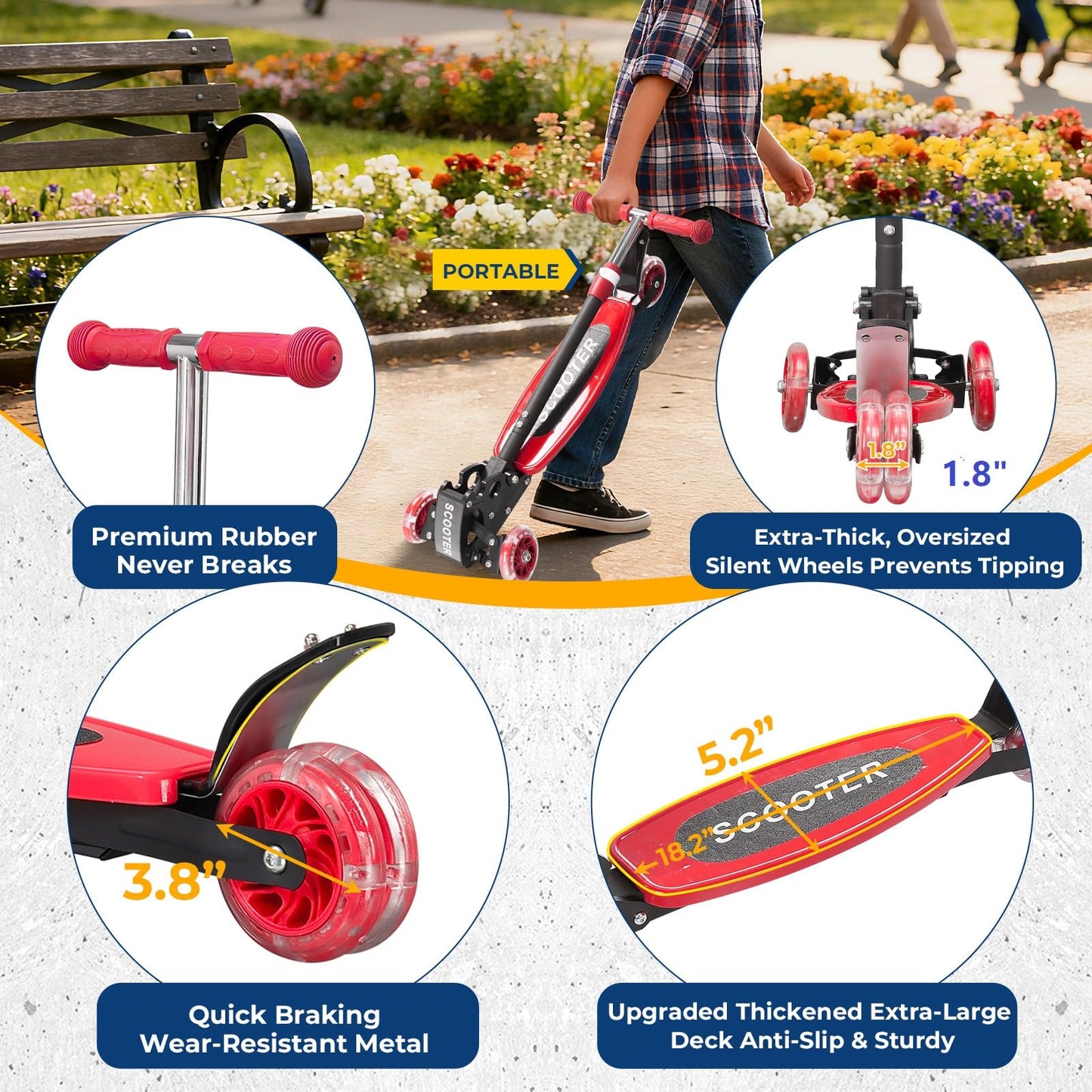 Children’s 3-Wheel Lean-to-Steer Scooter – LED Light-Up Wheels, Foldable, Adjustable T-Bar, Anti-Rust Frame, Ideal Outdoor Gift for Ages 3/4/5/6/7