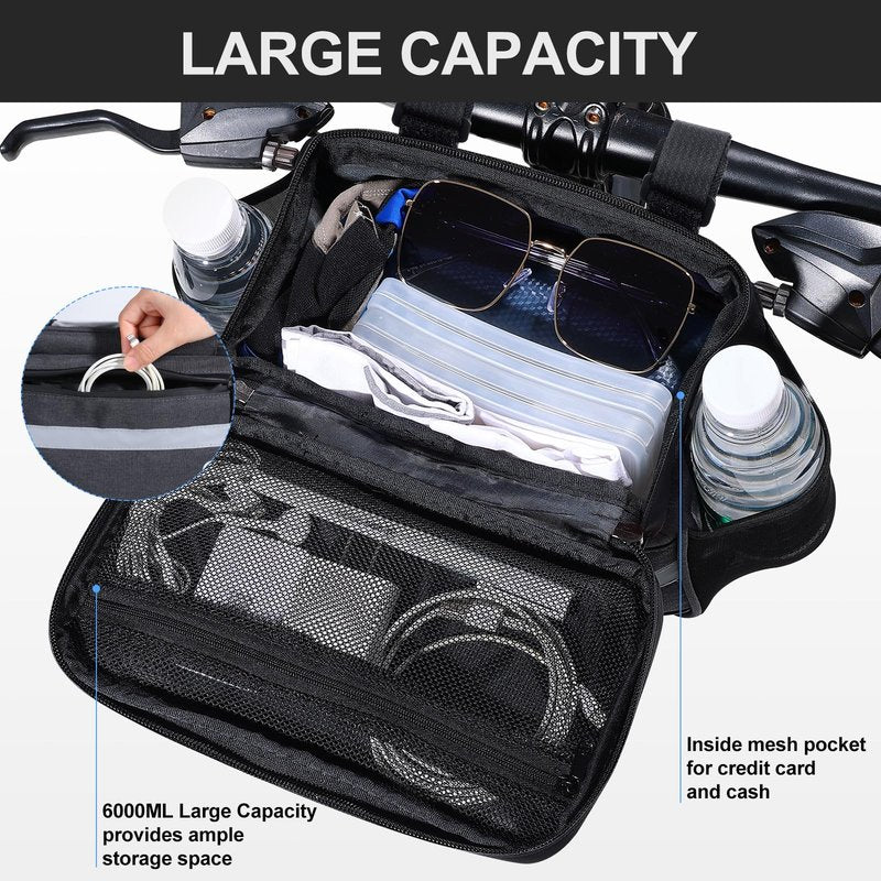 Zyxformis Bike Handlebar Bag, 6L Phone Cycling Mount Front Bags with TPU Touch Screen Phone Holder, Water Resistant Bicycle Storage Bag Bicycle Basket with Reflective strip for Bike Scooter E-bike