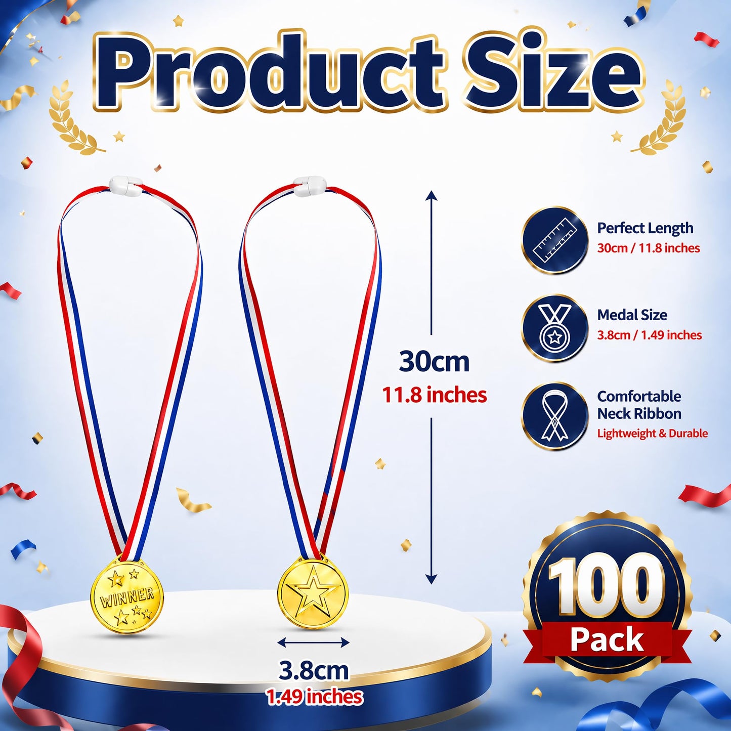 Fasmov 100 Pieces Kids Plastic Winner Medals, Winner Award Medals for Kids Sports Awards, Games Competitions, Prizes, Party Favors and Decorations