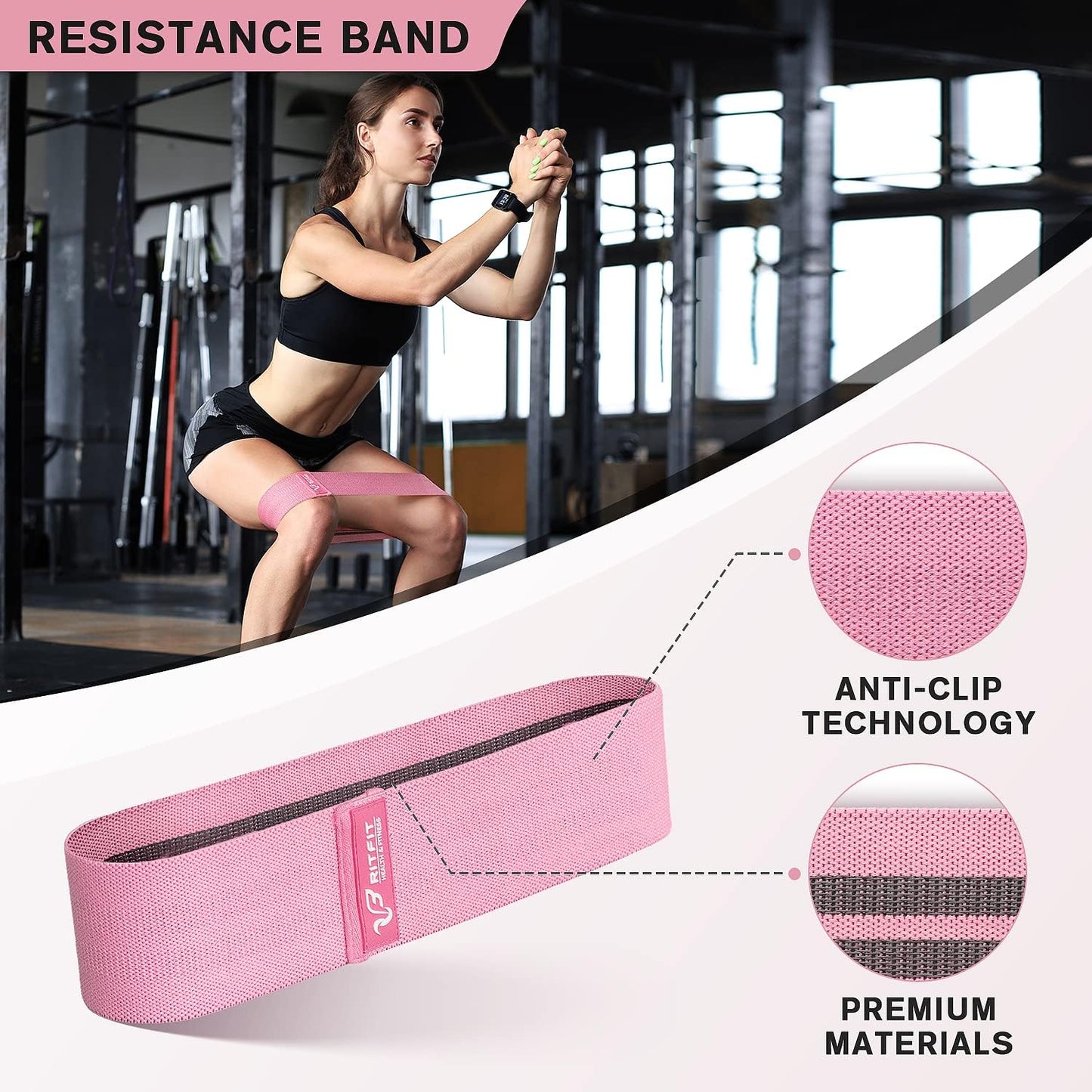 RitFit Barbell Squat Pad Set - 7 Pcs with Resistance Band & Safety Straps | Upgraded Neck & Shoulder Support (Pink/Black)