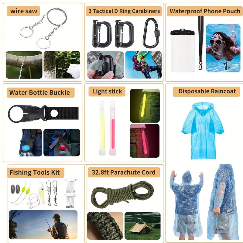 Survival Kit, 252Pcs Survival Gear First Aid Kit with Molle System Compatible Bag and Emergency Tent, Emergency Kit for Earthquake, Outdoor Adventure, Hiking, Hunting, Gifts for Men Women (Red)