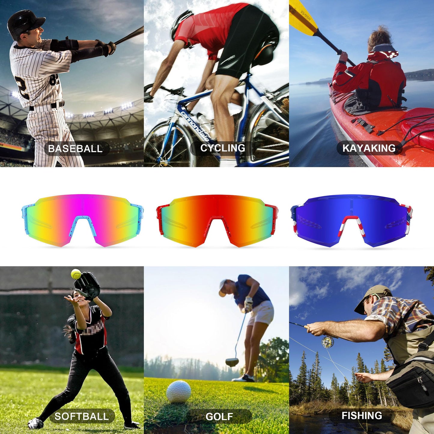 SABSAN 3 Pack Polarized Sports Sunglasses for Men Women Youth Baseball Fishing Running Cycling Golf Trekking TAC Glasses
