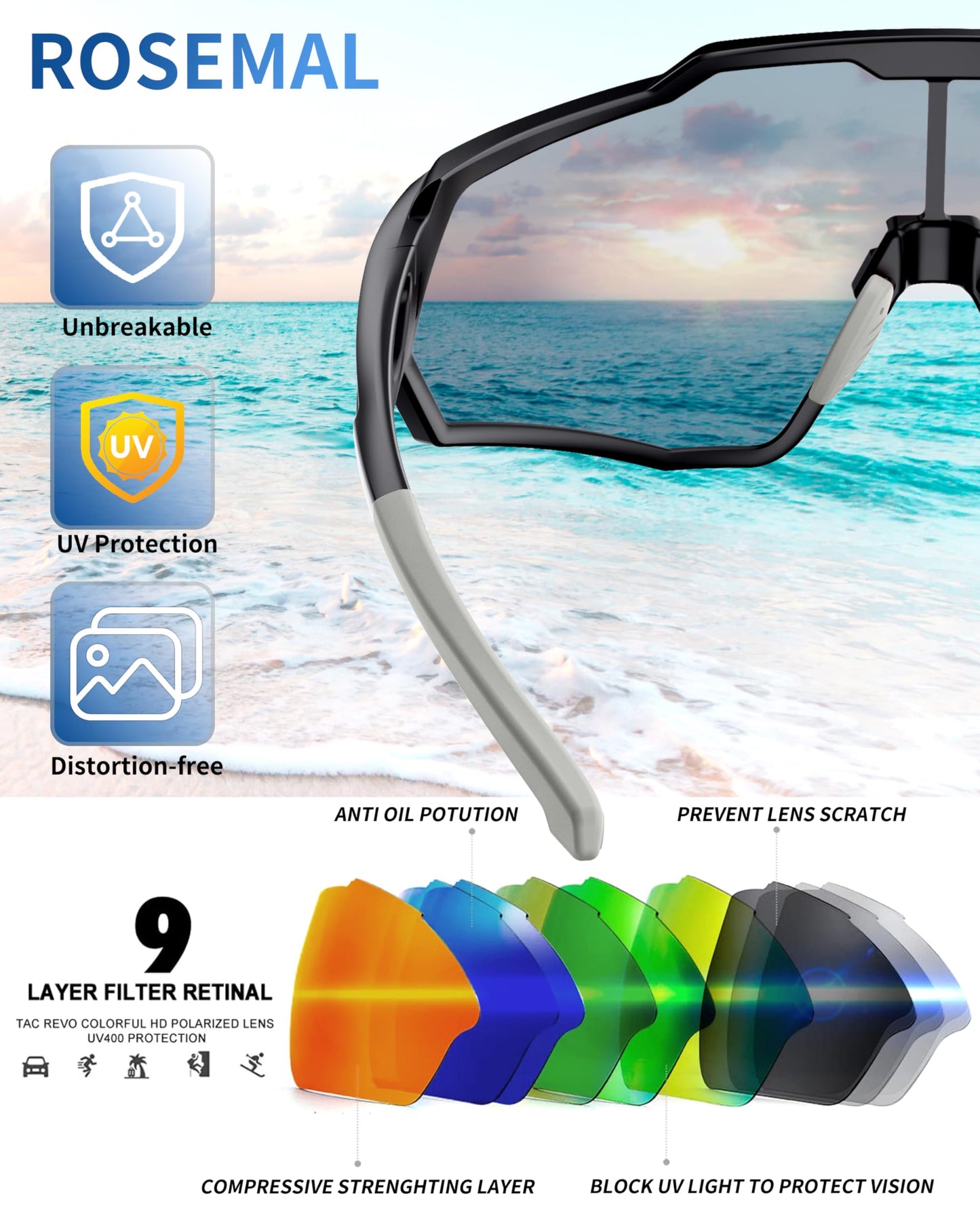Polarized Sports Sunglasses for Men Women Youth Baseball Cycling Running Driving Fishing Tennis Golf Motor TAC UV400 TR90