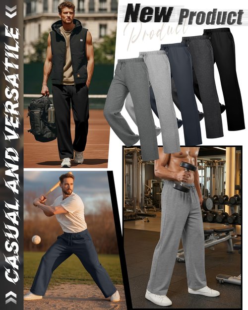 Baggyfly 5 Pack Men's Lightweight Baggy Sweatpants Straight Leg Open Bottom Drawstring Pants with 3 Pockets(Mix Gray, Light Gray, Blue Gray, Dark Gray, Black,Medium)