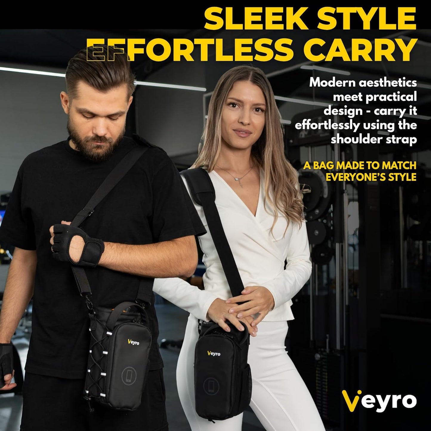 Veyro Magnetic Gym Bag - Strong Magnetic Phone Holder & Water Bottle Pouch | Compact Crossbody (Black)