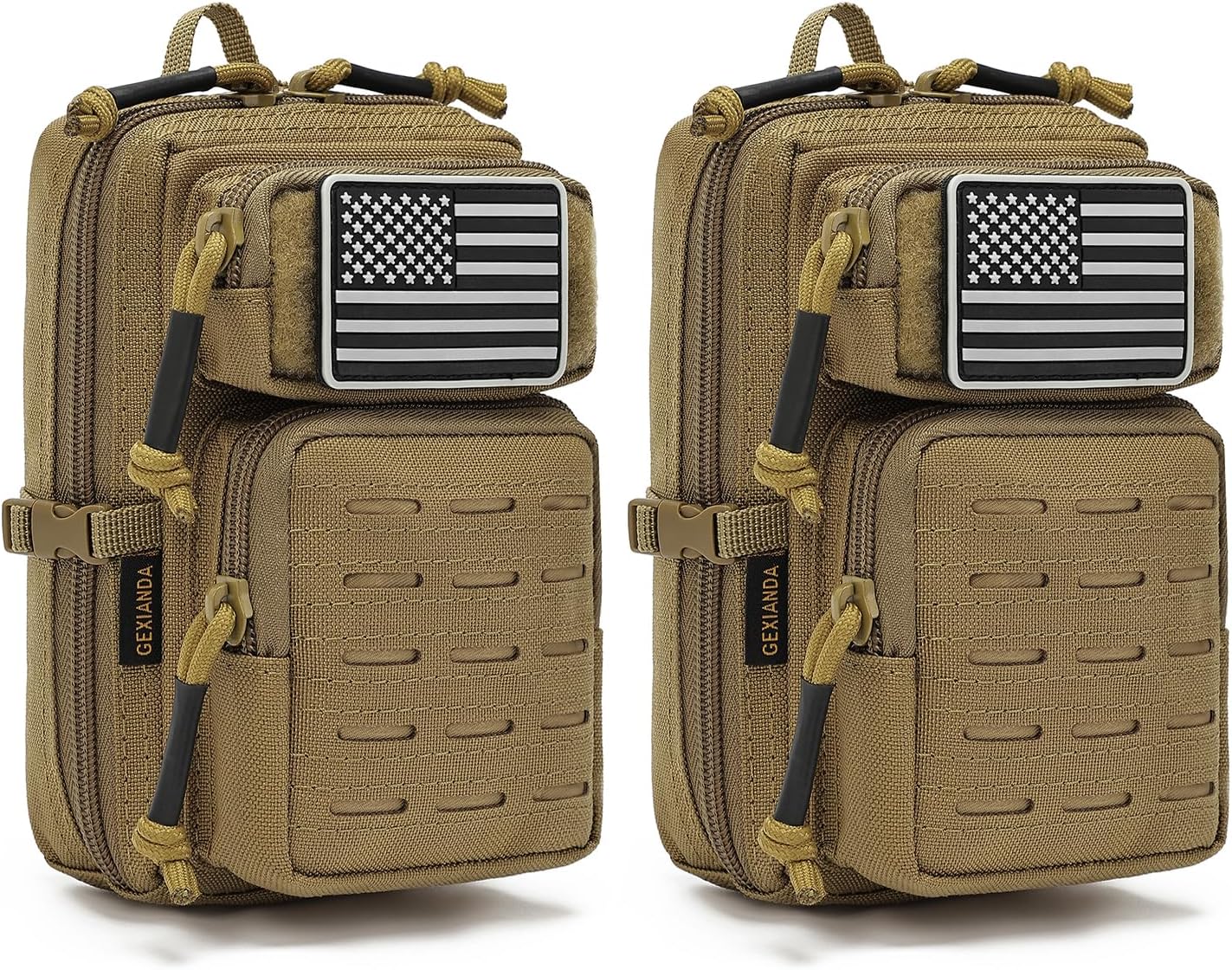 Skiennix Tactical Molle Utility Pouches - 2 Pack Mini EDC Belt Pouches with US Flag Patch