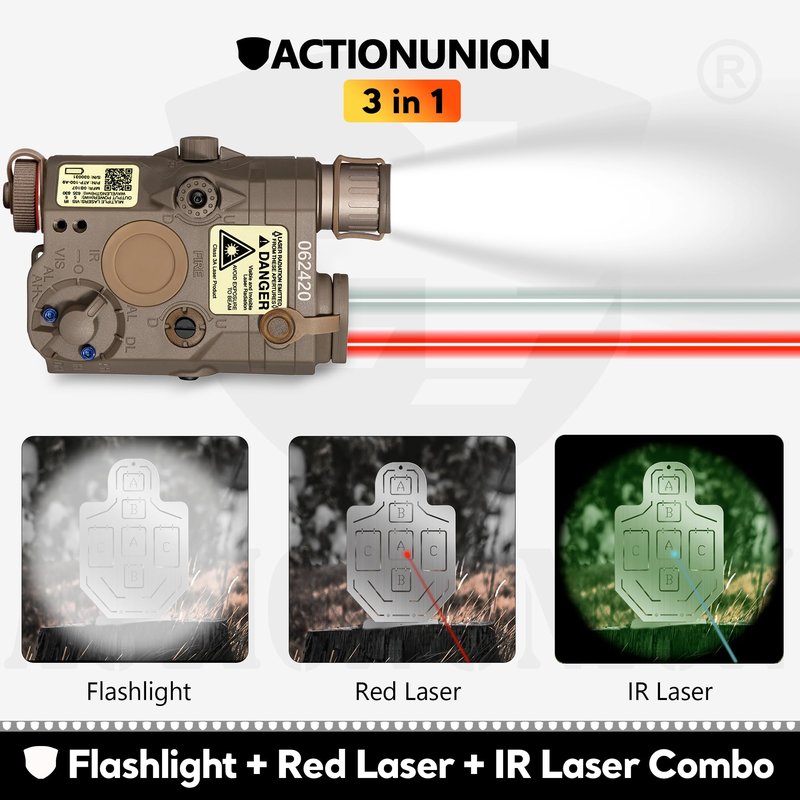 ACTIONUNION Airsoft PEQ-15 IR Laser + Visible Red Laser + White LED Flashlight (Tan)