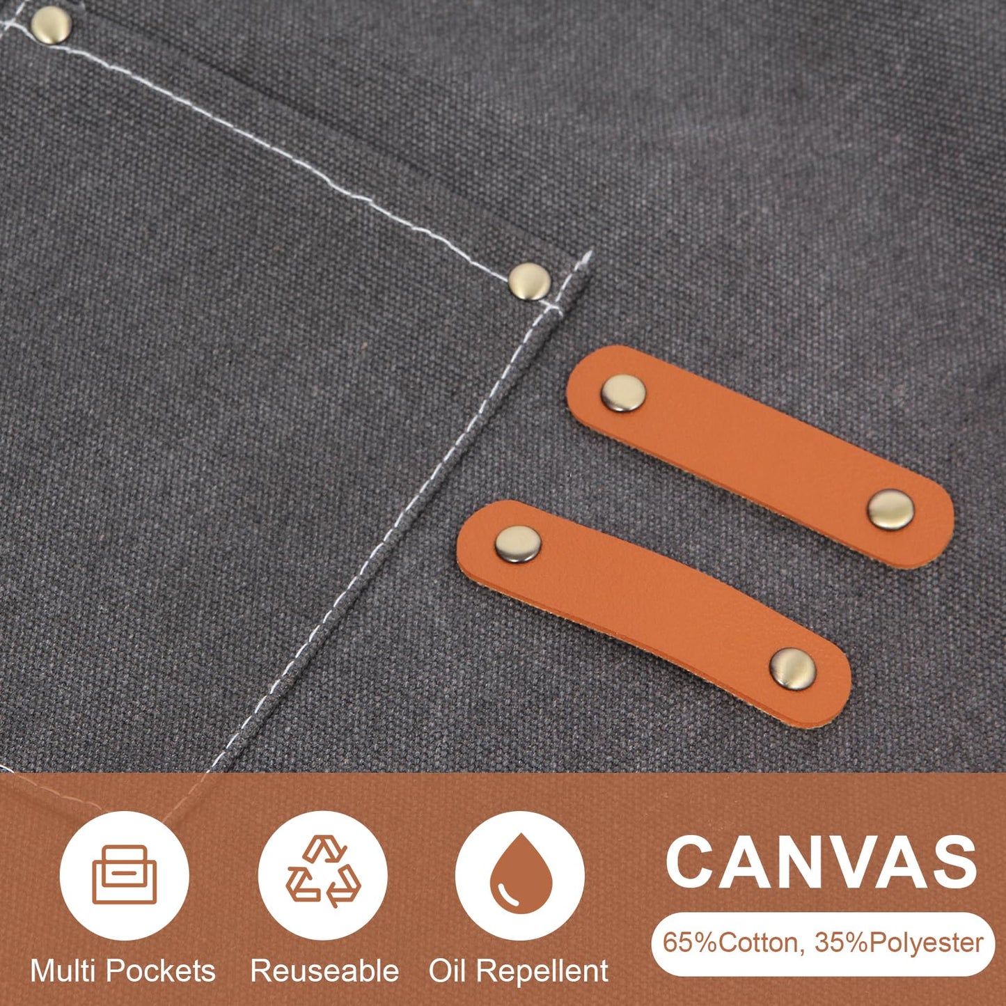 Rtcimoic Men's And Women's Work Aprons, With Pockets, Suitable For Bartenders, Hairdressers, Florists, Chefs, Gardeners, And Waiters, Professional Canvas Aprons With Adjustable Straps. (Dark Grey)