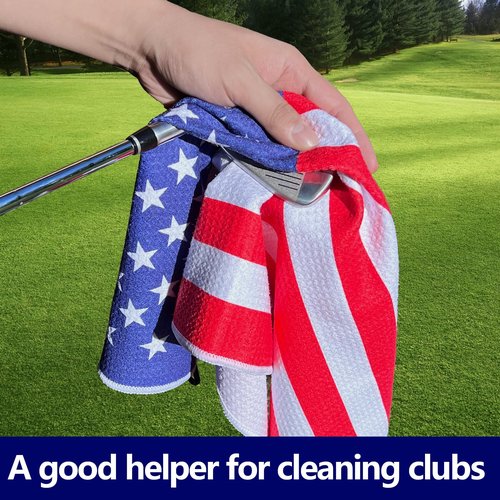 Solvora 2 Pack American Flag Golf Towels, Microfiber Waffle Golf Towel, Suitable for Men's Golf Gifts