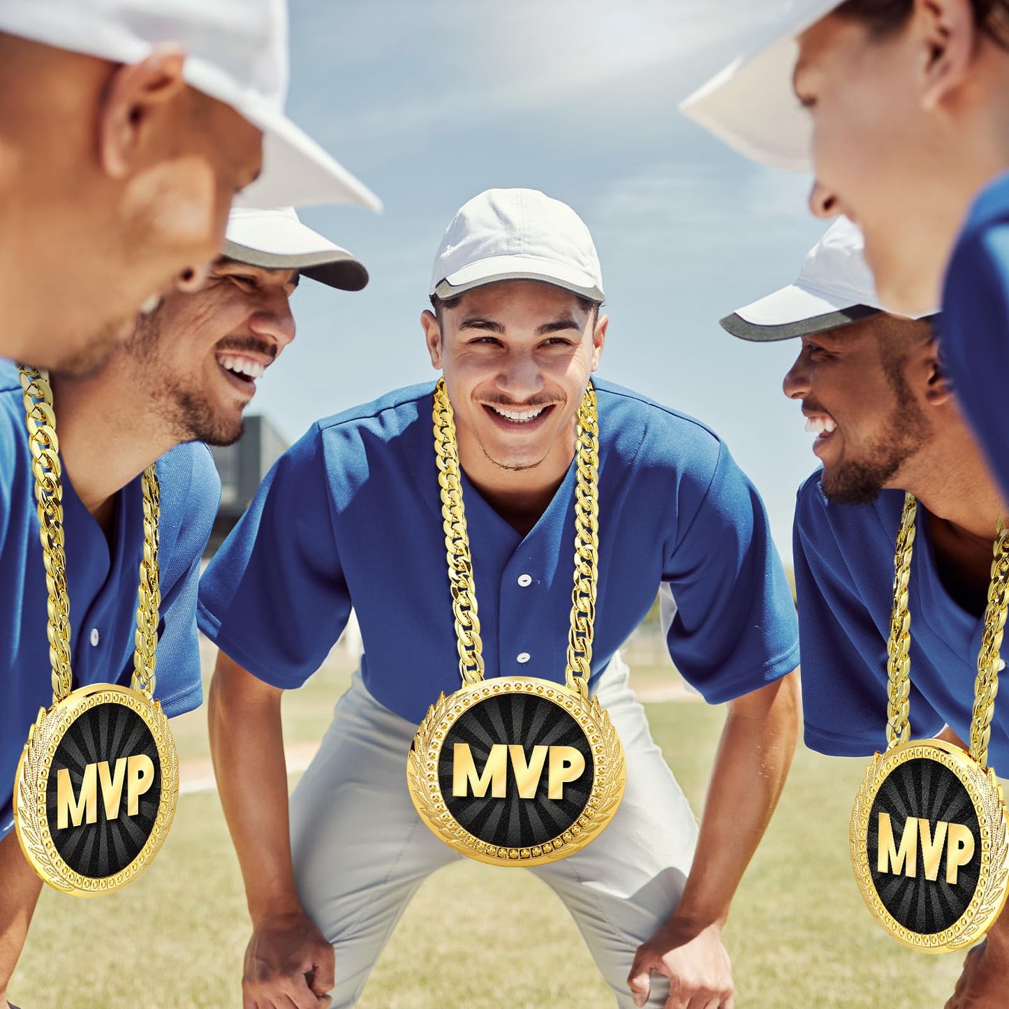 Tondiamo Sports MVP Turnover Chain Medal 6 Big Gold Champ Award Necklace Chain Baseball Basketball Football Soccer Softball Volleyball Sports Competitions Prize Gifts and Party Favors(MVP)