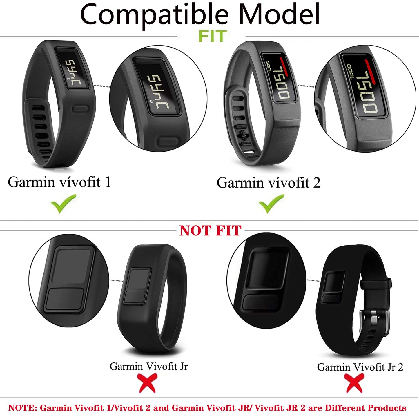 QGHXO Band for Garmin Vivofit 1 / Vivofit2, Soft Silicone Replacement Watch Band Strap for Garmin Vivofit 1 / Vivofit 2 Activity Tracker, Small, Large, Ten Colors (10PCS Bands, Small)