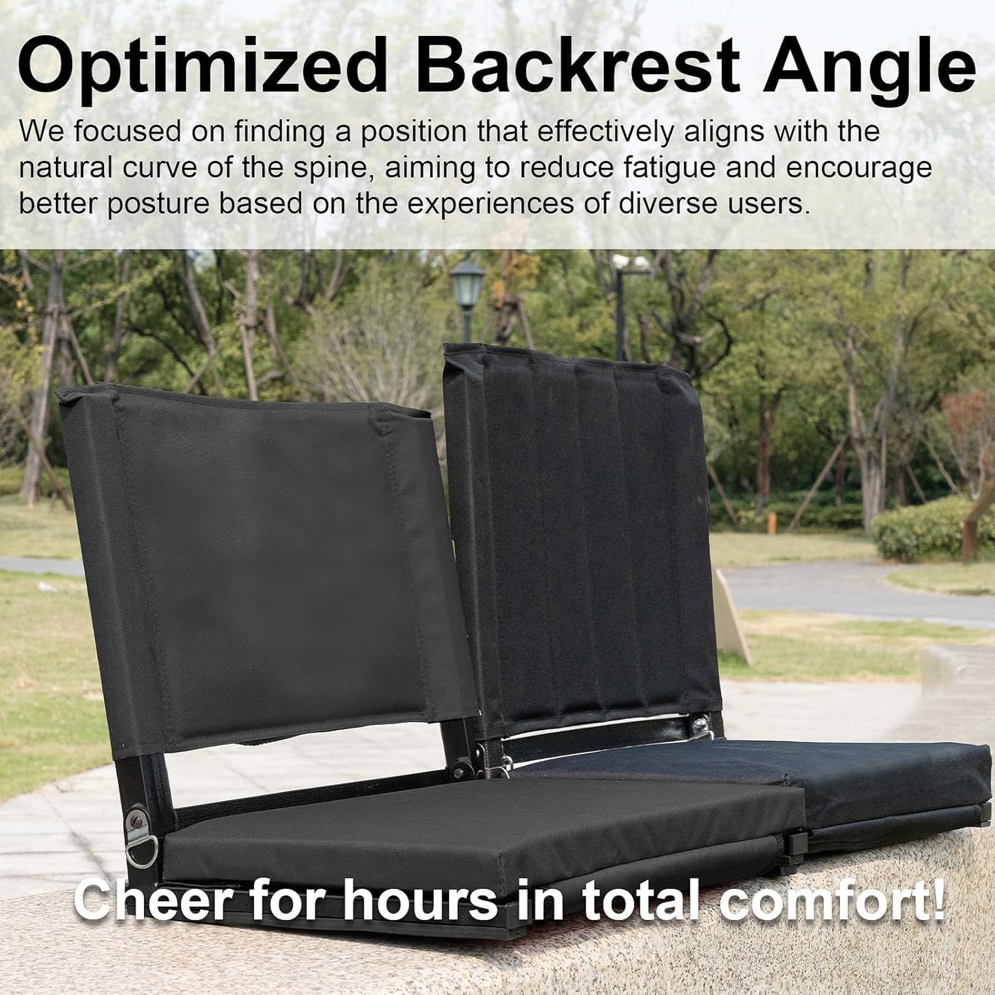 Skiennix Stadium Seat - Padded Bleacher Chair with Back Support, Shoulder Strap & 3 Mesh Pockets